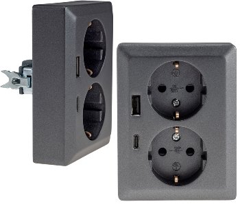 MILOS Schutzkontakt-Steckdose 2-fach, 250V~/ 16A, 1x UP, USB A+C/PD, anthrazit