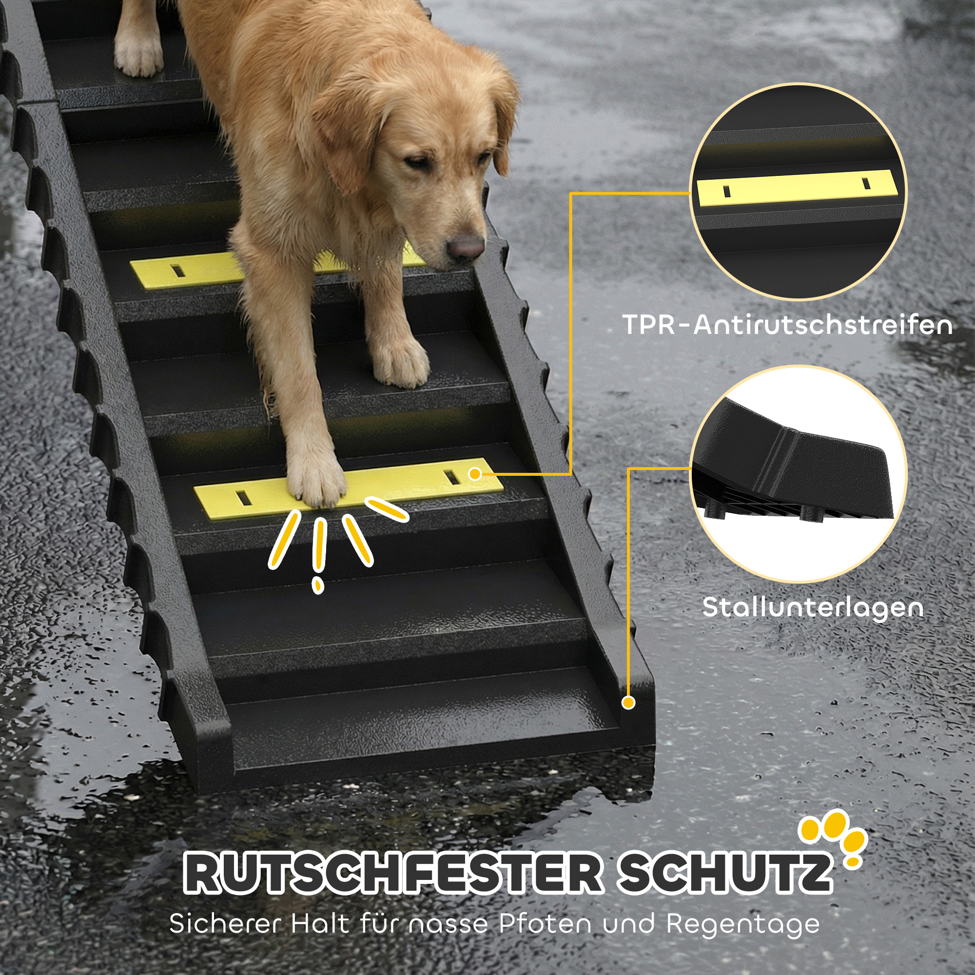 Hunderampe klappbar Hundetreppe Auto & SUV rutschfest Hundeautorampe für Große & Kleine Tiere bis 68 kg 154x40cm Schwarz