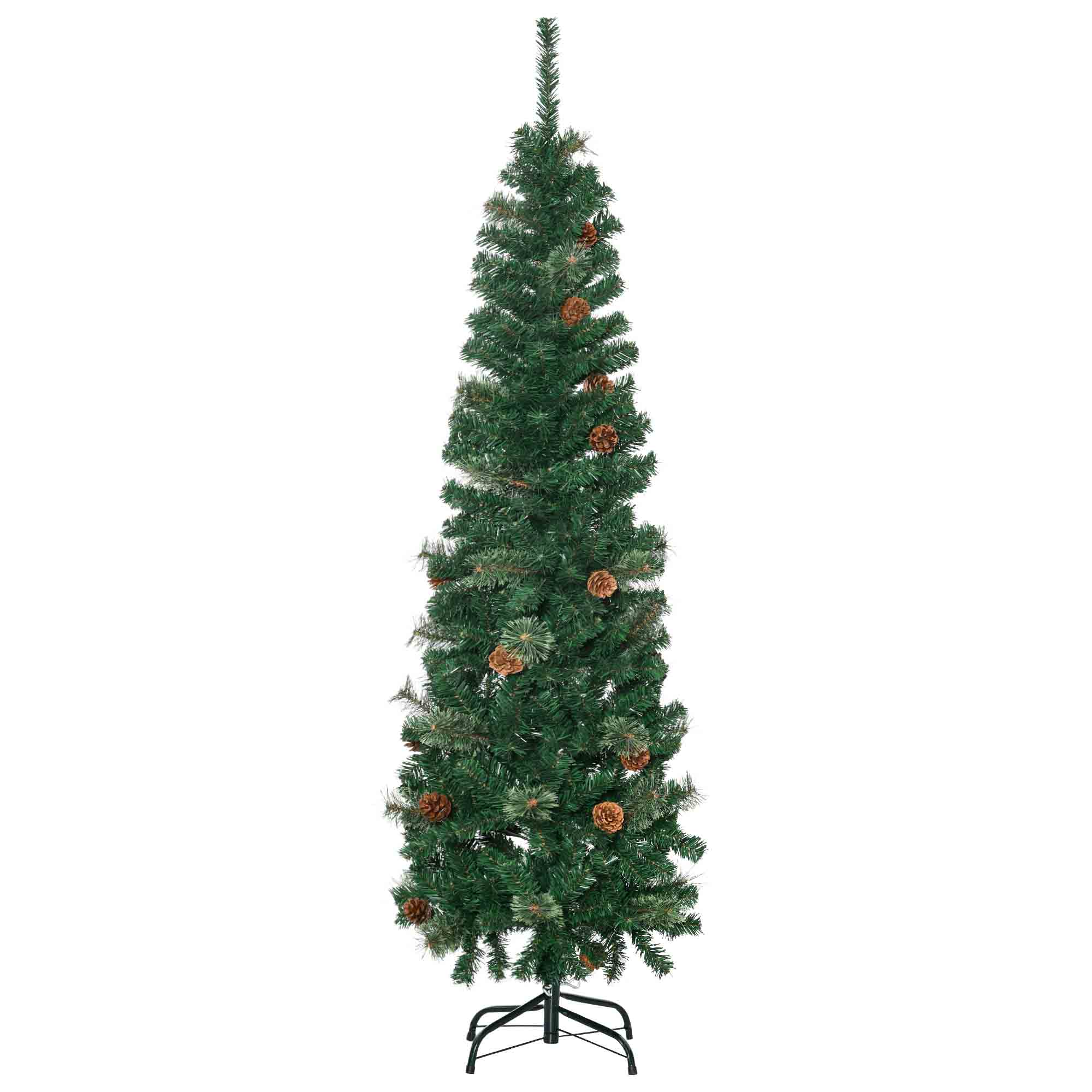 Künstlicher Weihnachtsbaum, schlank, Tannenzapfen, flammenhemmend, 46 x 165 cm, Grün