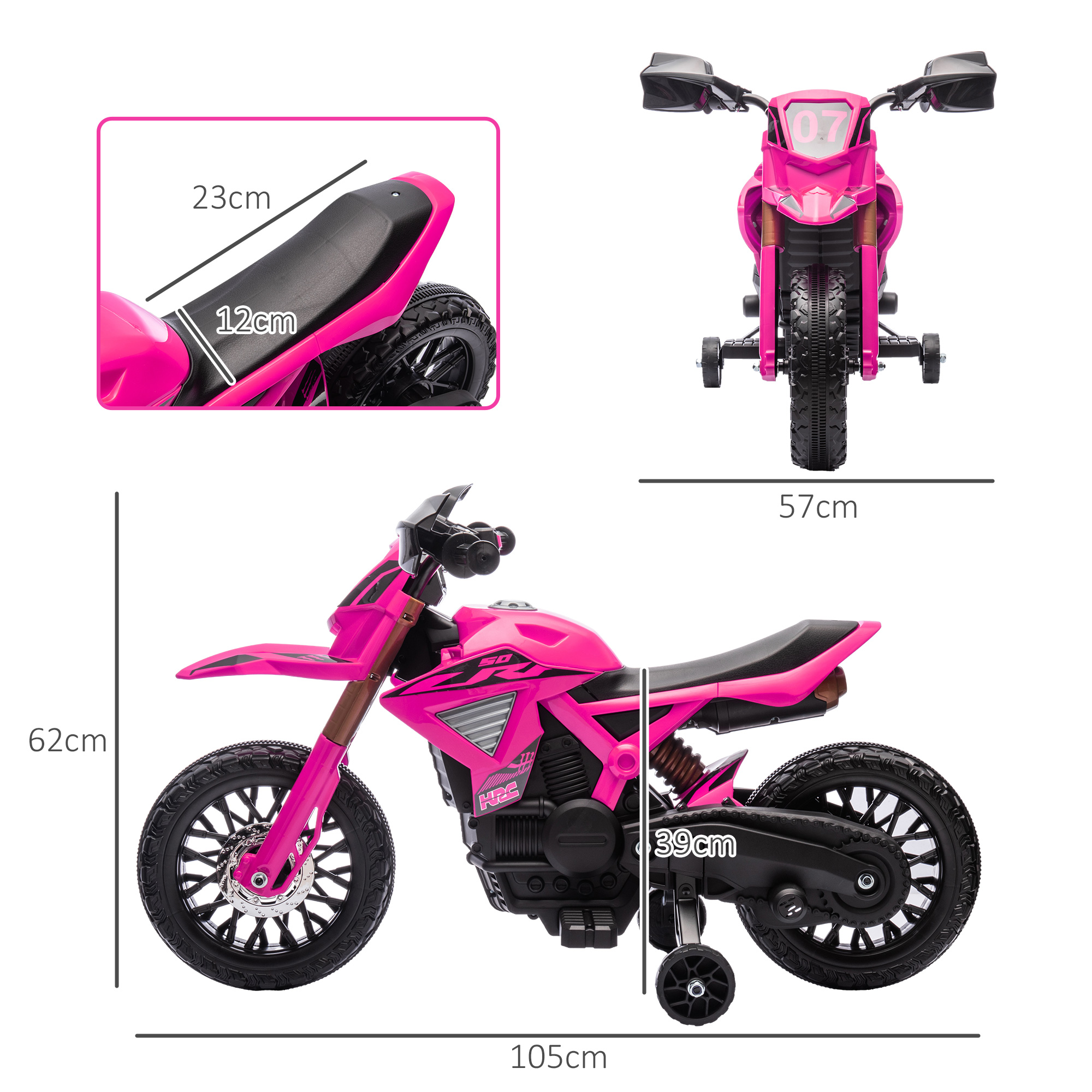 Elektro-Motorrad für Kinder, 12V Kindermotorrad mit Stützrädern, Kinderfahrzeug mit Hupe und Startgeräusch, 3 km/h, Rosa