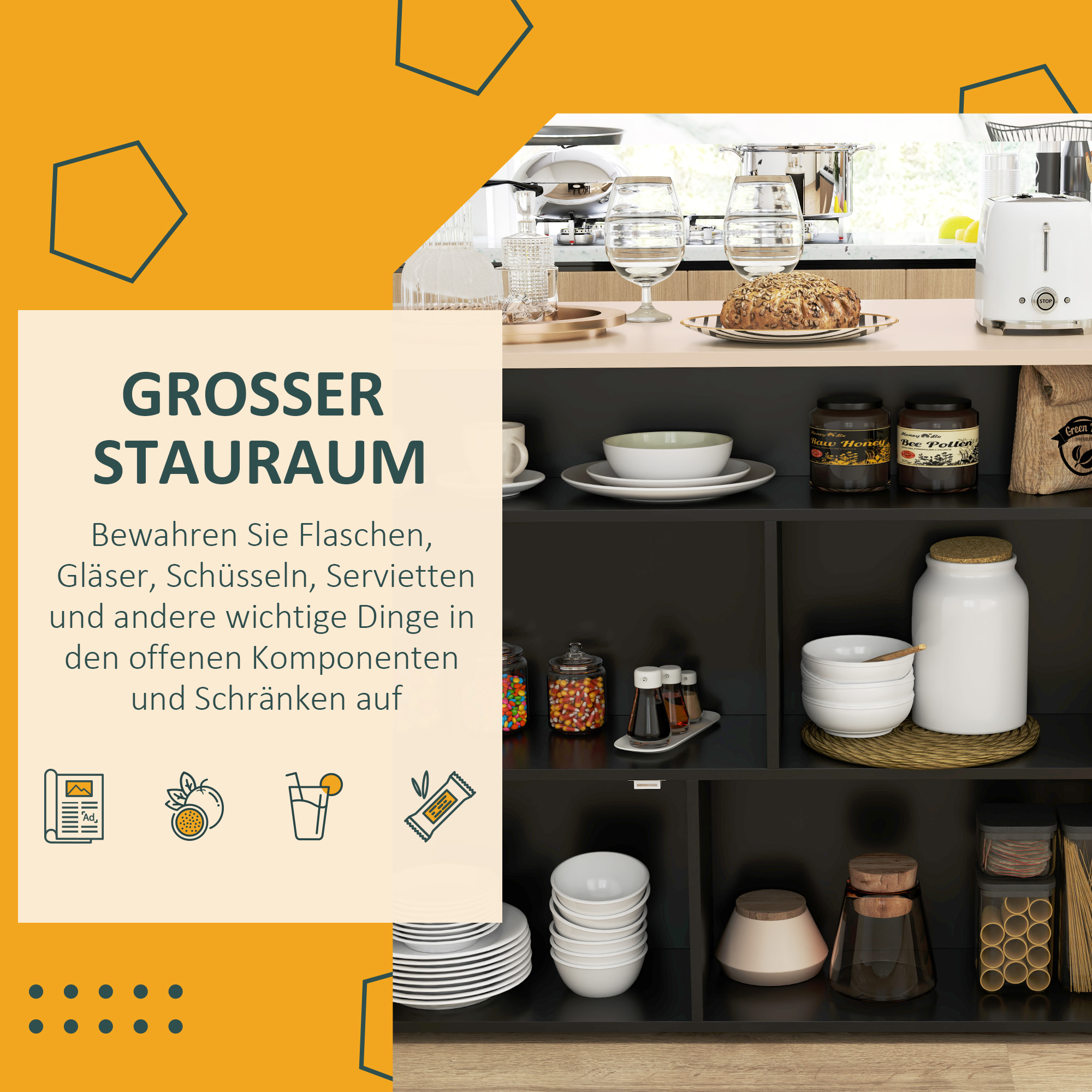 3-tlg, Barset, Bartisch mit klappbarer Tischplatte, 2 Barhocker, 6 Staufächer, schwarz+Eiche, 116 x 70 x 89,5 cm