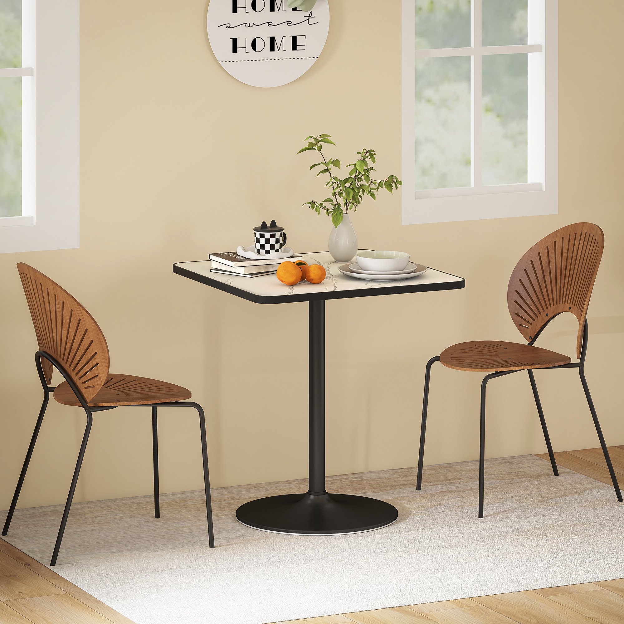 Esstisch, 70 x 70 cm quadratischer Küchentisch für 4 Personen mit Marmor-Optik für Küche Weiß