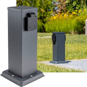 Steckdosensäule 2-fach, IP44, Anthrazit, 250V~/ 16A, 13x13x27cm Steckdosensäule 2-fach, IP44, Anthrazit, 250V~/ 16A, 13x13x27cm