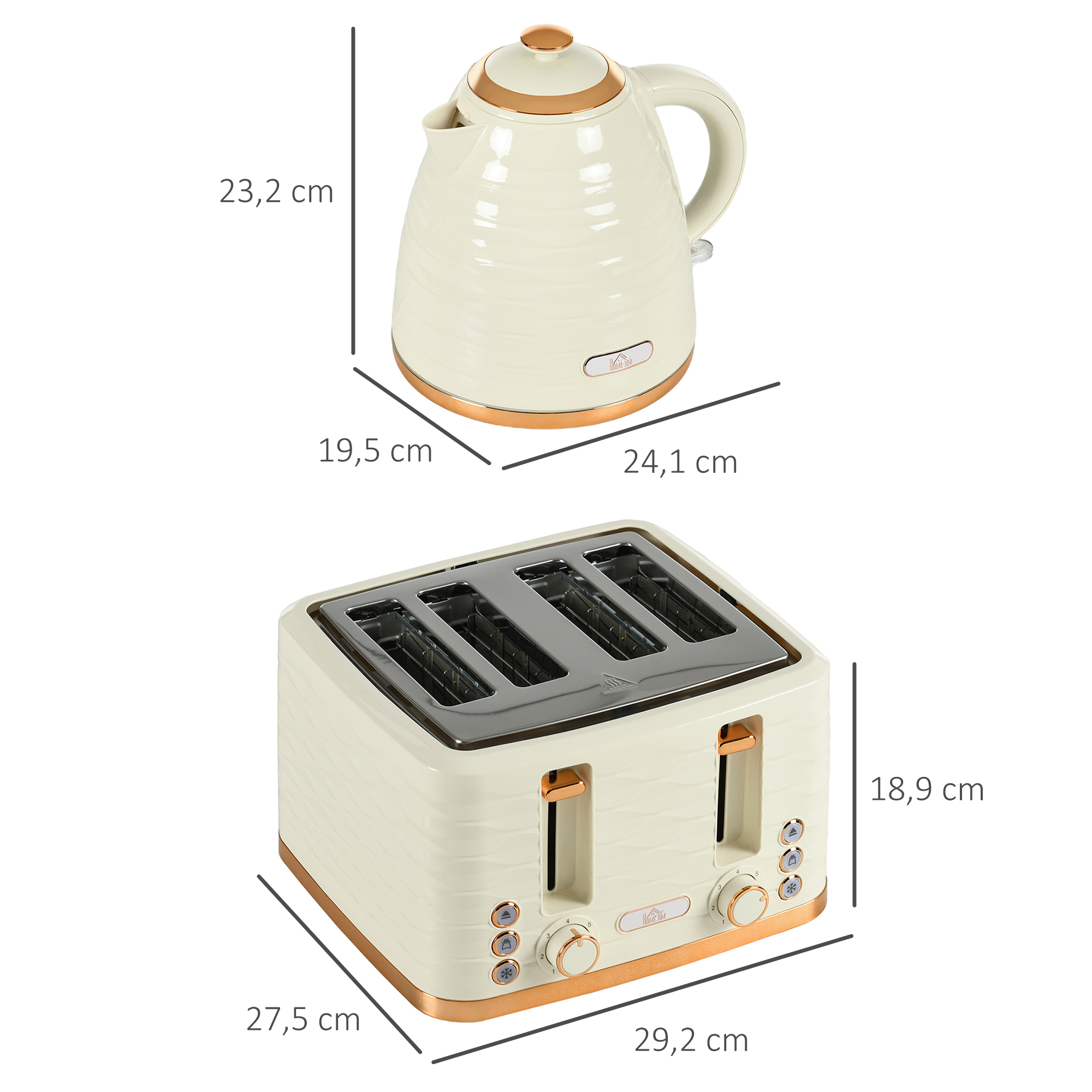 2-in-1 Toaster- und Wasserkocher-Set, 7 Bräunungsstufen, Auftau- und Aufwärmfunktion, Beige