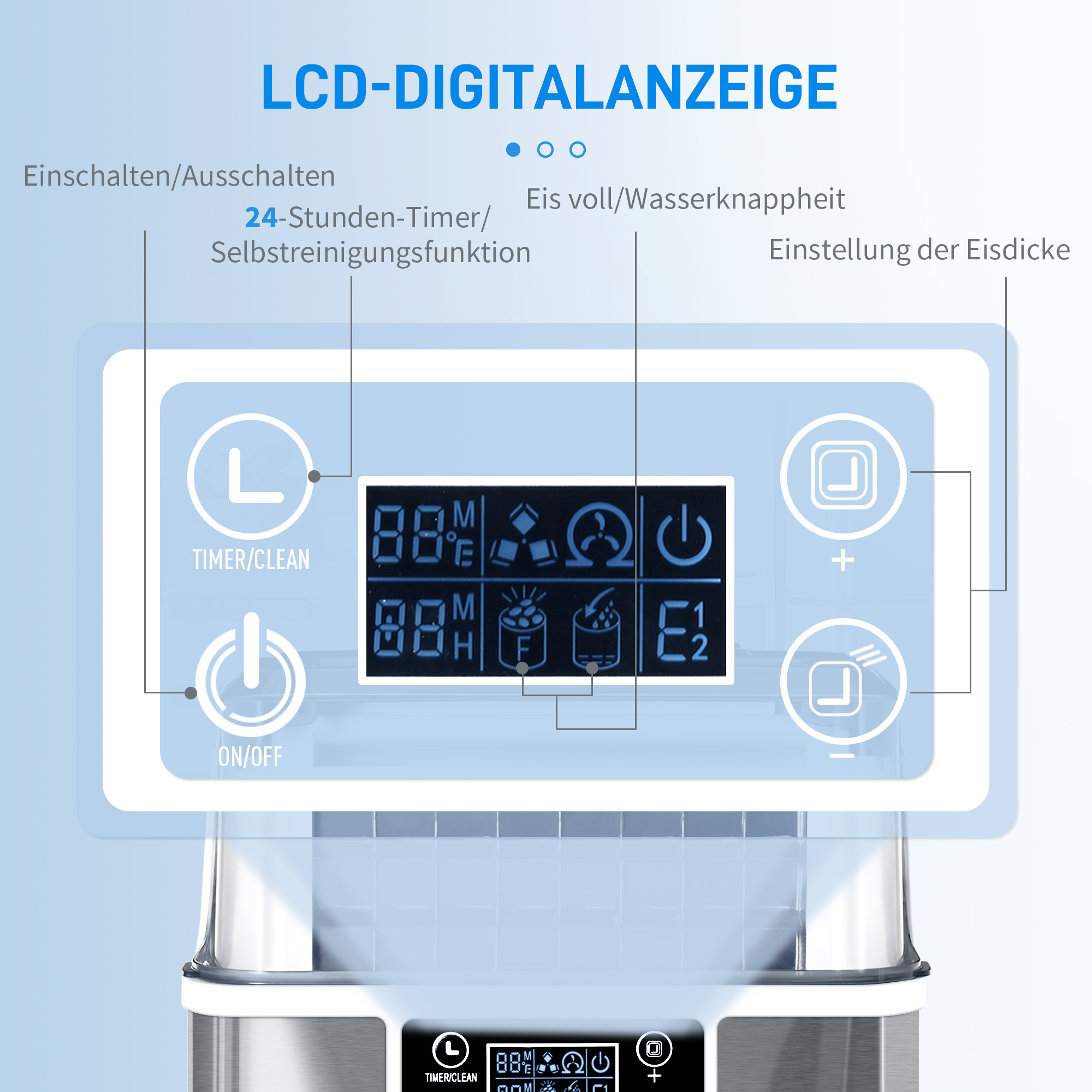 Eiswürfelmaschine Eiswürfelspender Ice-Maker 20kg/24h 2,3L Eiswürfelbereiter mit 3,2 L Wassertank, Silber