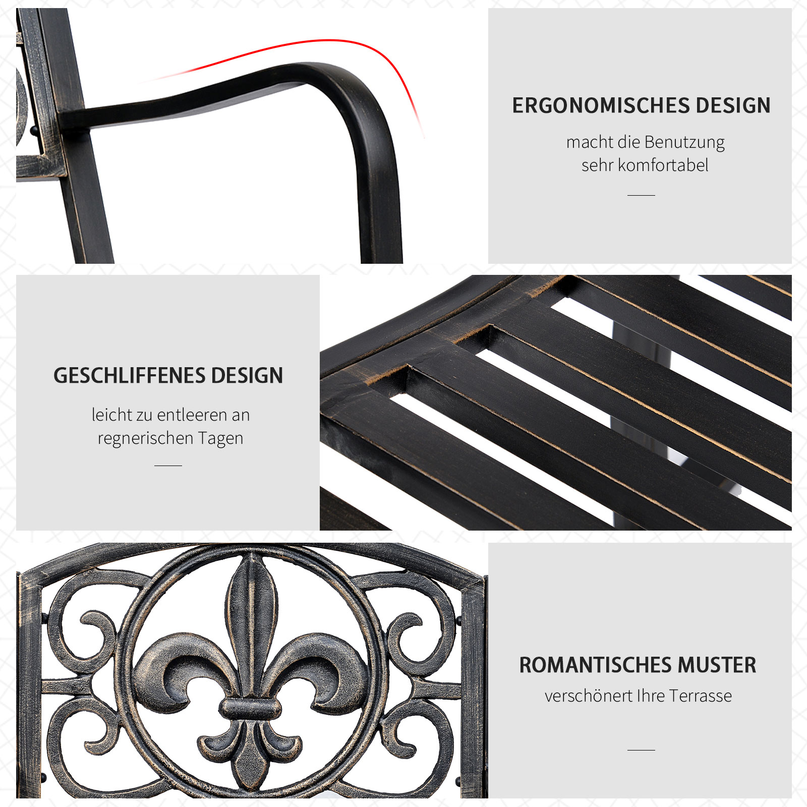 Schaukelstuhl Gartenstuhl Schwingsessel antik Garten Metall Bronze B60 x T73 x H85cm