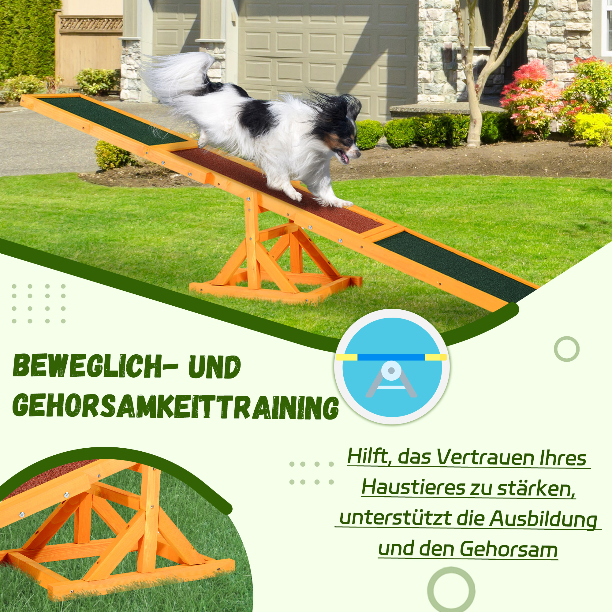 Hundewippe für Agility Training, rutschfest, bis 50 kg belastbar, 180 x 30 x 30 cm