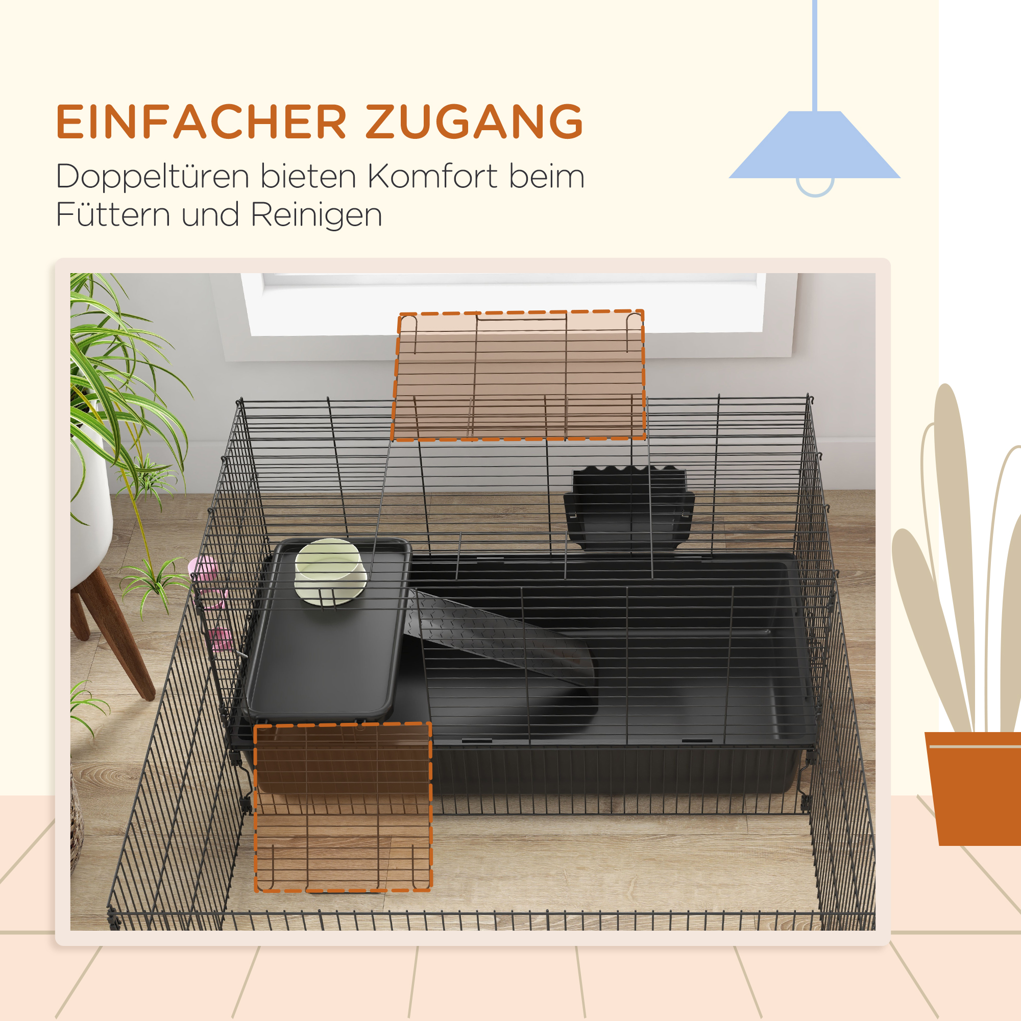 Kleintierkäfig mit abnehmbaren Gehege, Laufgitter mit Stall, inkl. Zubehör, Schwarz