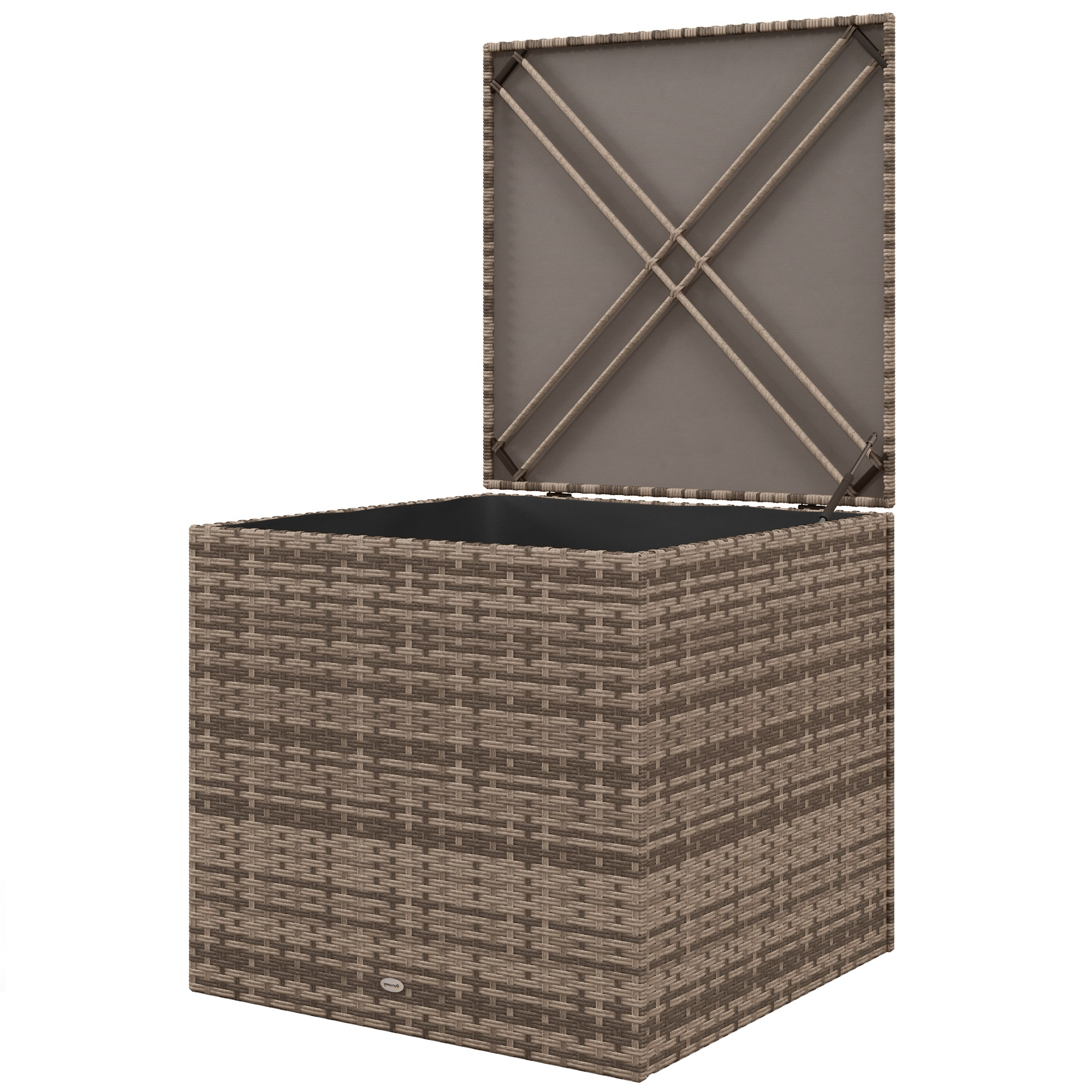 Polyrattan Auflagenbox, Stoff-Innenauskleidung, leichtes Öffnen/Schließen, Metallrahmen, 75B x 75T x 70H cm, Schwarz