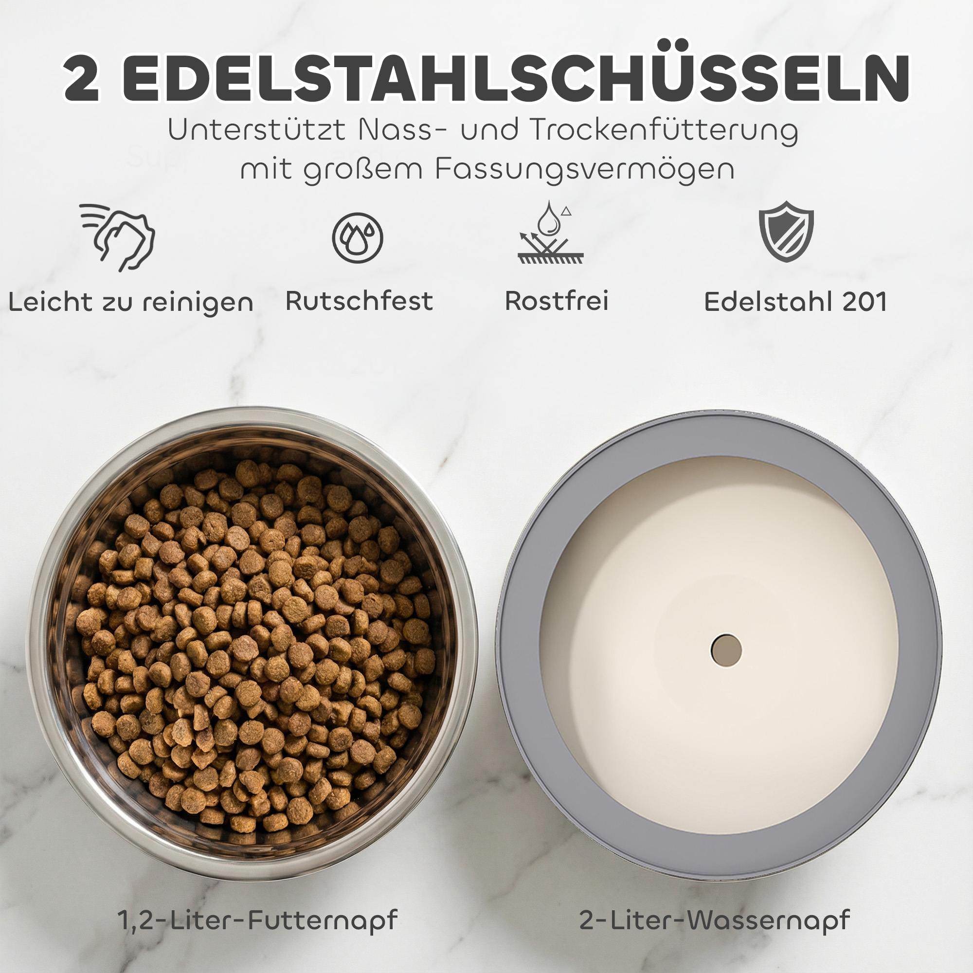 erhöhter Hundenapf Höhenverstellbar Futternapf mit Wassernapf 2 Edelstahlnäpfen für kleine bis große Hunde Schwarz