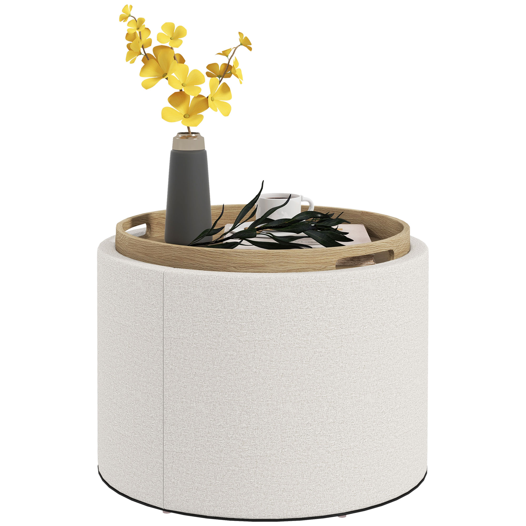 Hocker Polsterhocker, Leinen, versteckter Stauraum, umkehrbarer Deckel, 5 6cm x 56 cm x 42 cm, Creme + Natur