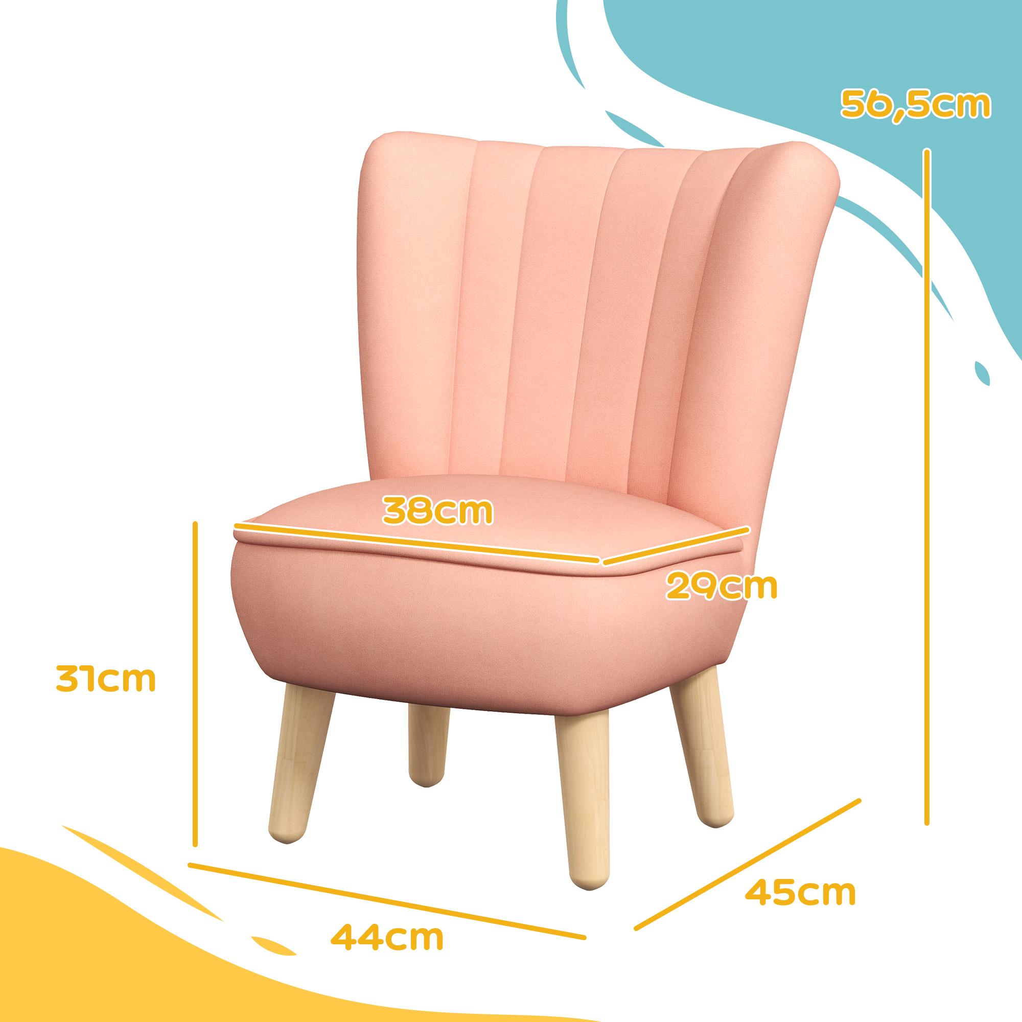 Kindersessel, Samtoptik, für 3-7 Jahre, bis 45 kg, Holzgestell, 44x45x56,5cm, Pink