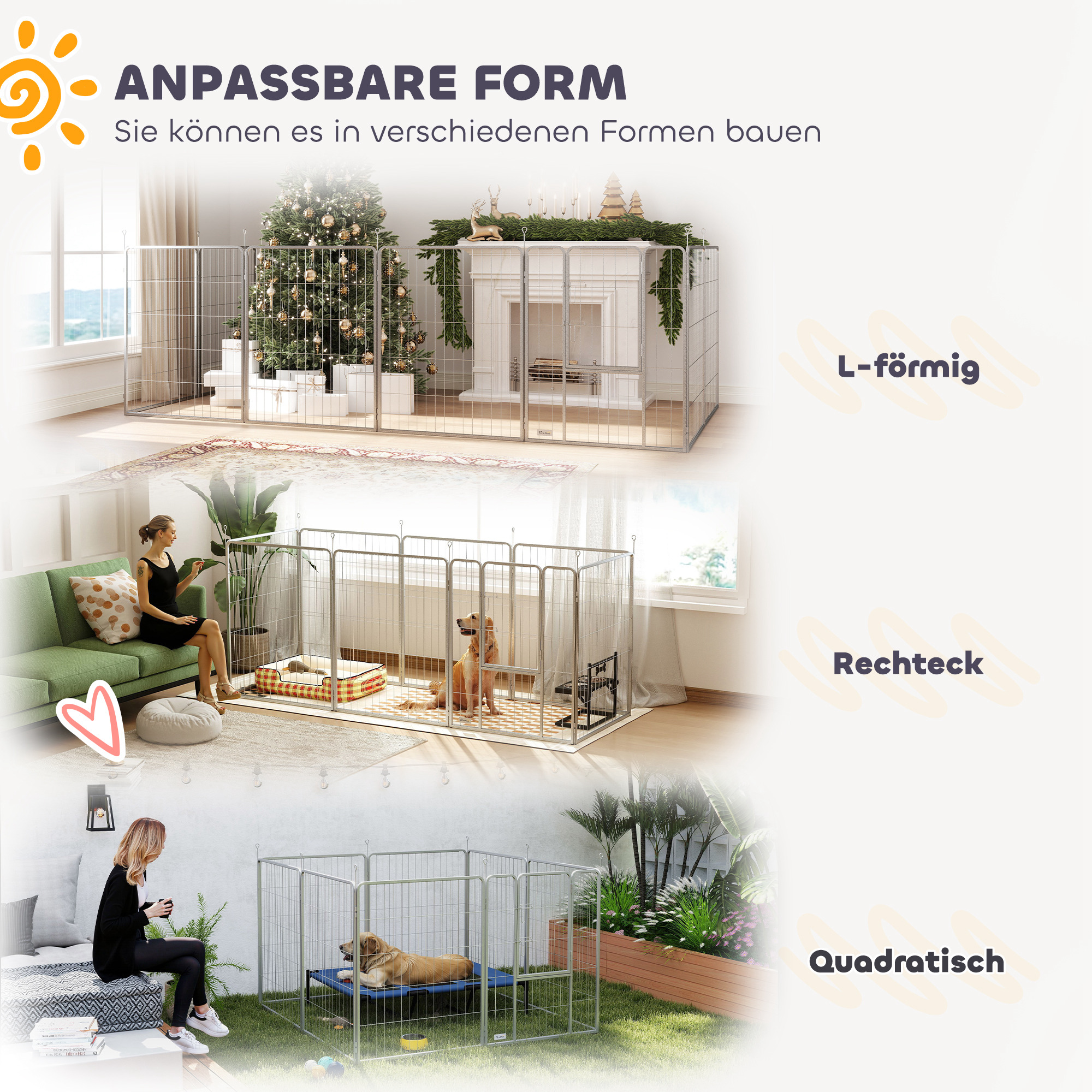 Haustiergehege, Hundezaun, Haustierspielplatz, flexibel anpassbar, rostfreier Stahl