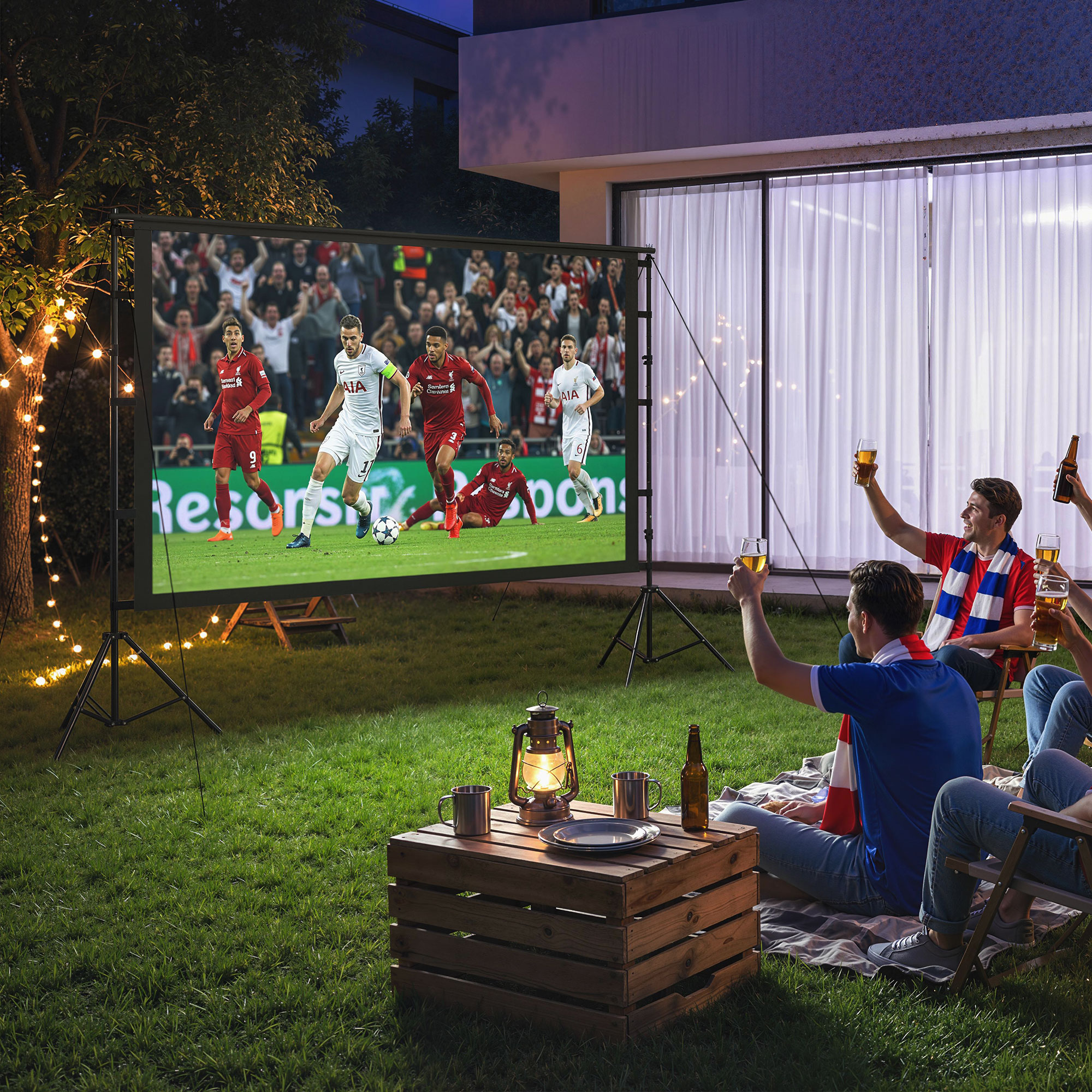 100 Zoll 16:9 HD 4K/8K Projektor-Leinwand mit Ständer, tragbare doppelseitige Leinwand mit klappbaren Stativen, Weiß