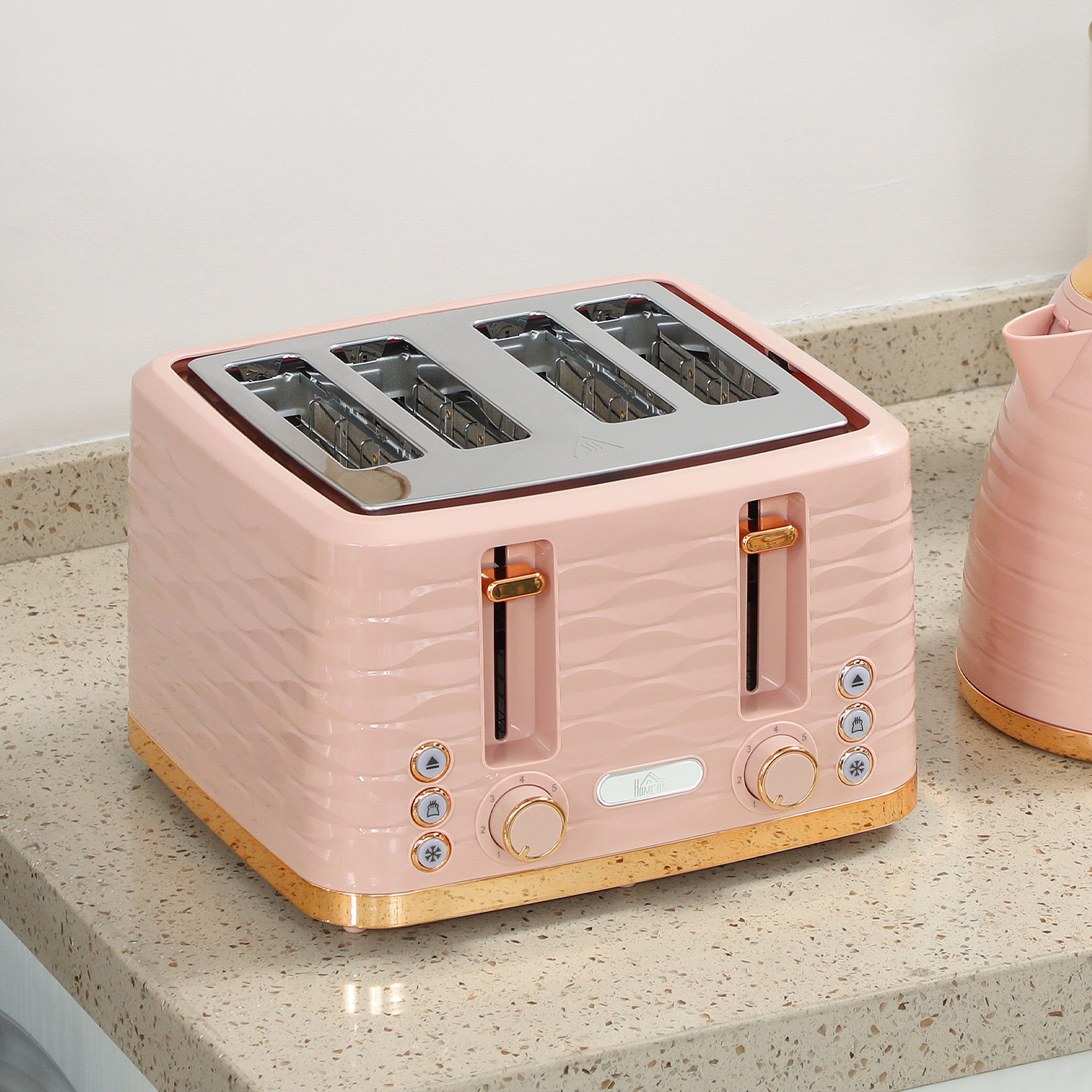 2-in-1 Toaster- und Wasserkocher-Set, 7 Bräunungsstufen, Auftau- und Aufwärmfunktion, Rosa