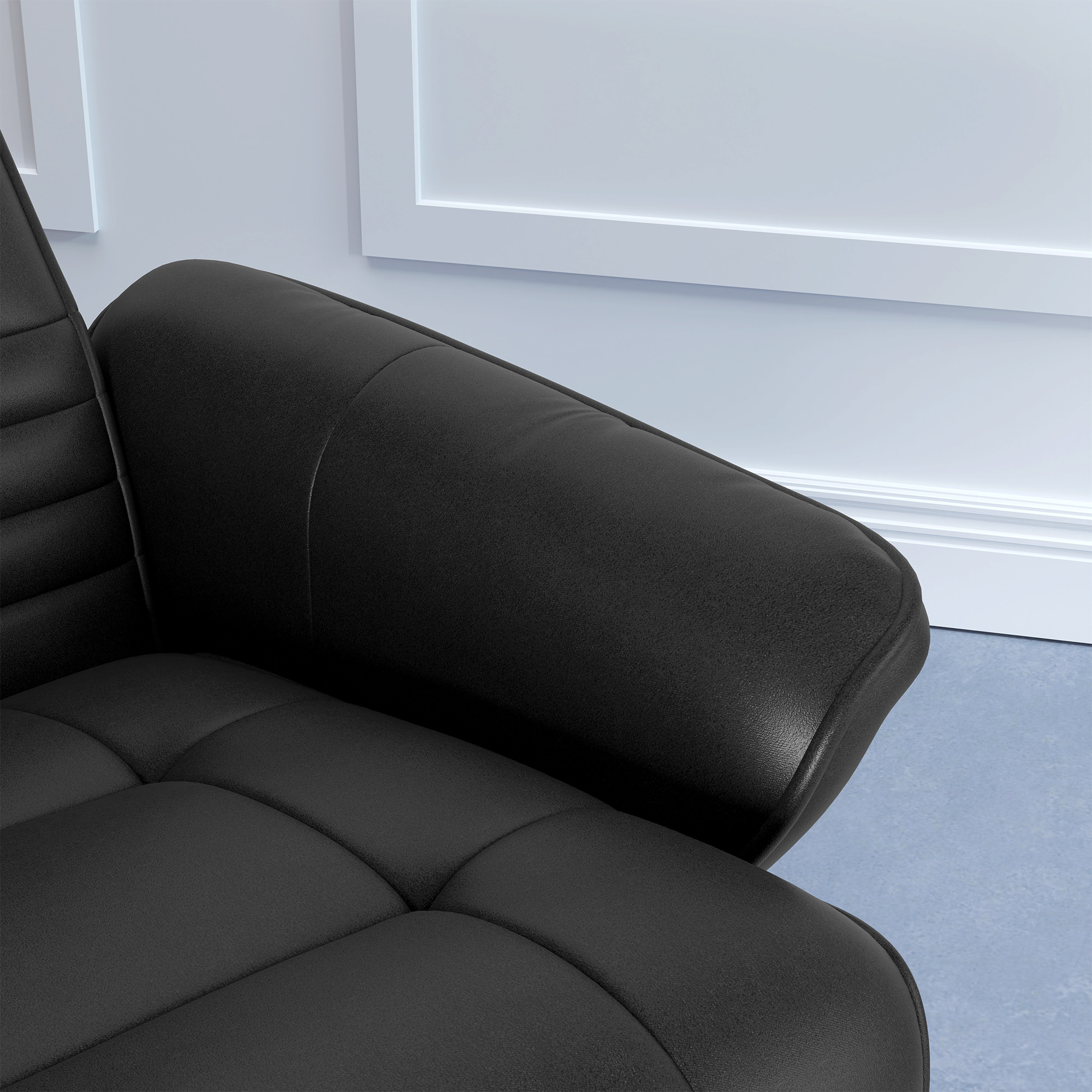 Polstersessel, Akzentsessel mit Hocker, drehbar, ergonomisch, Mikrofasertuchoptik, bis 150 kg, Schwarz