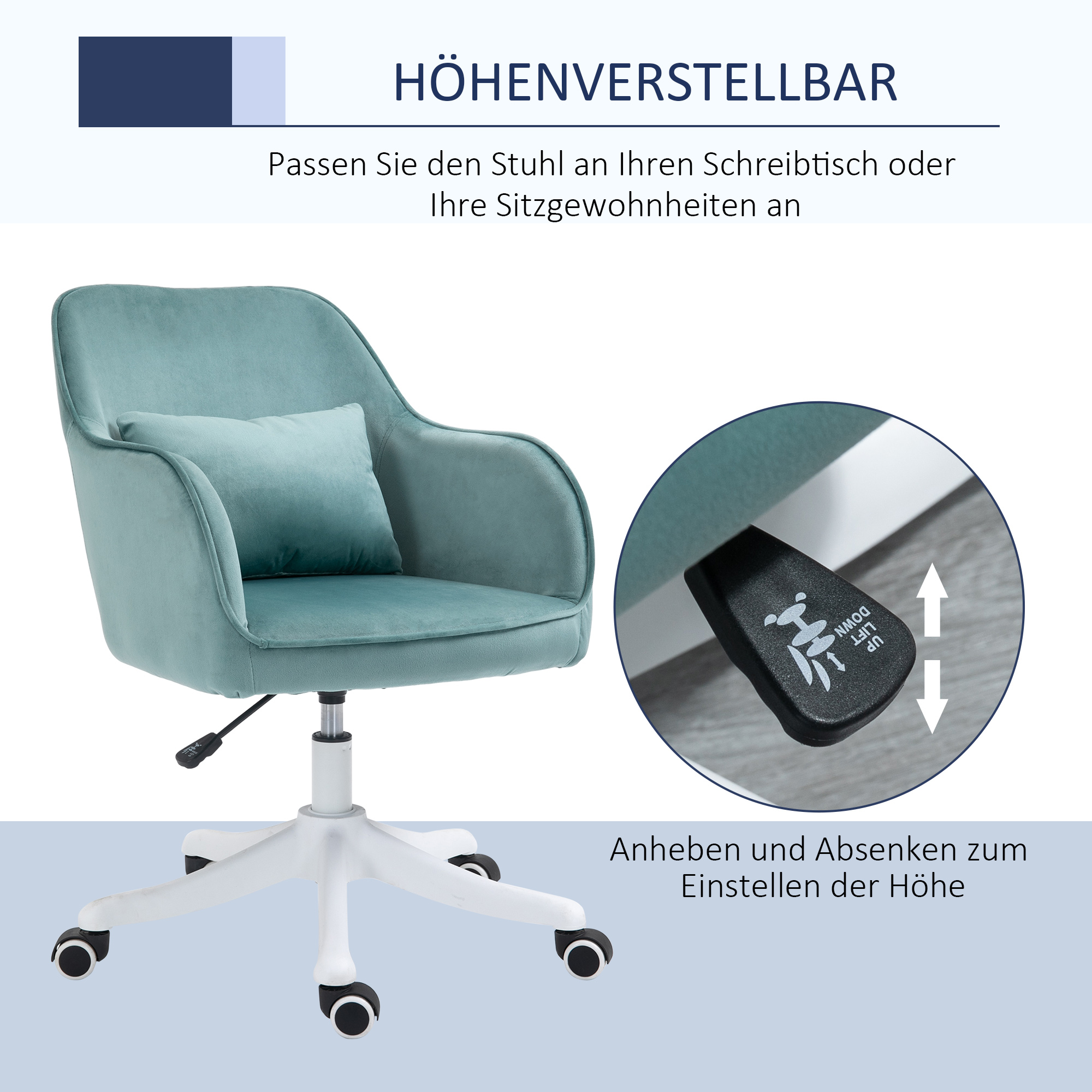 Massage-Bürostuhl in Samtoptik Lendenkissen mit Vibrationsmassage bis 115 kg USB-Schrittstelle höhenverstellbar 57B x 70T x 78-86H cm Grün