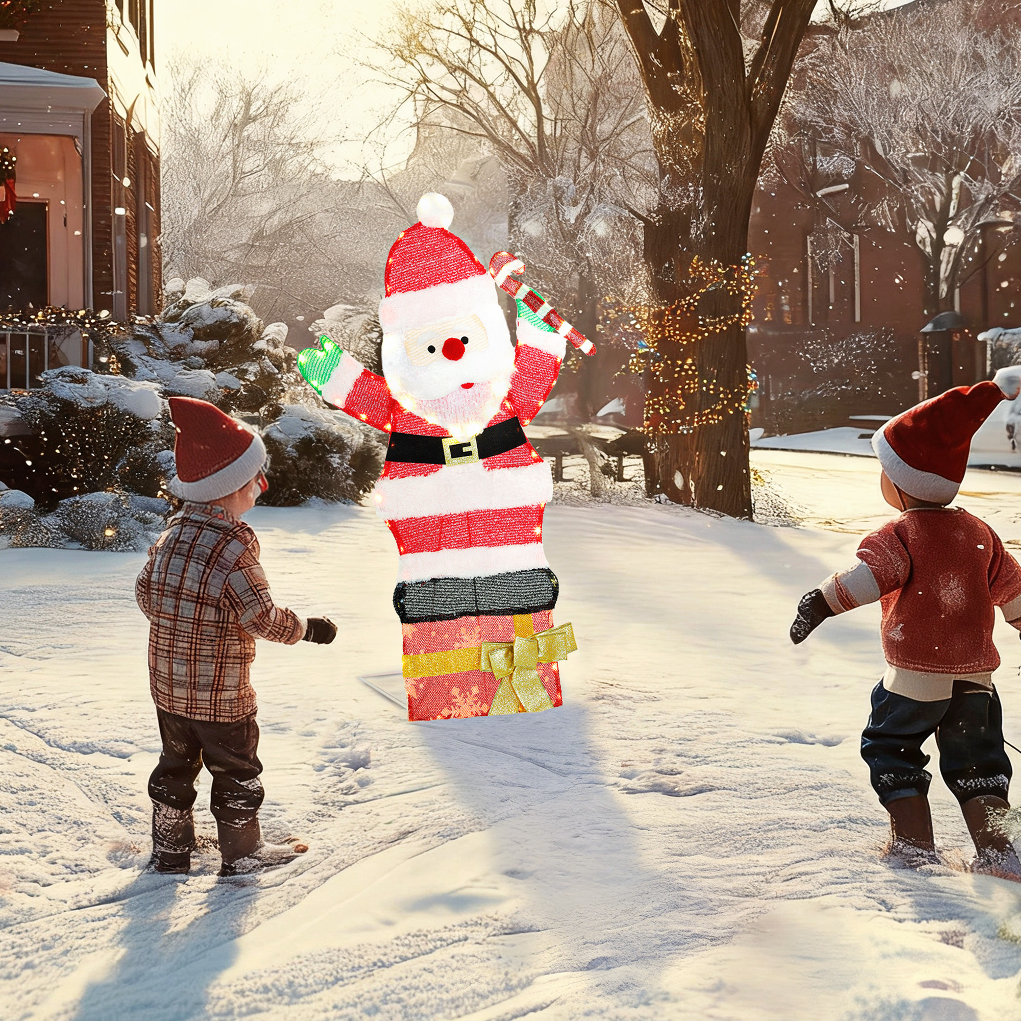 97er LED Weihnachtsdeko, Weihnachten Weihnachtsmann in warmweiß, Stahlrahmen Mehrfarbig