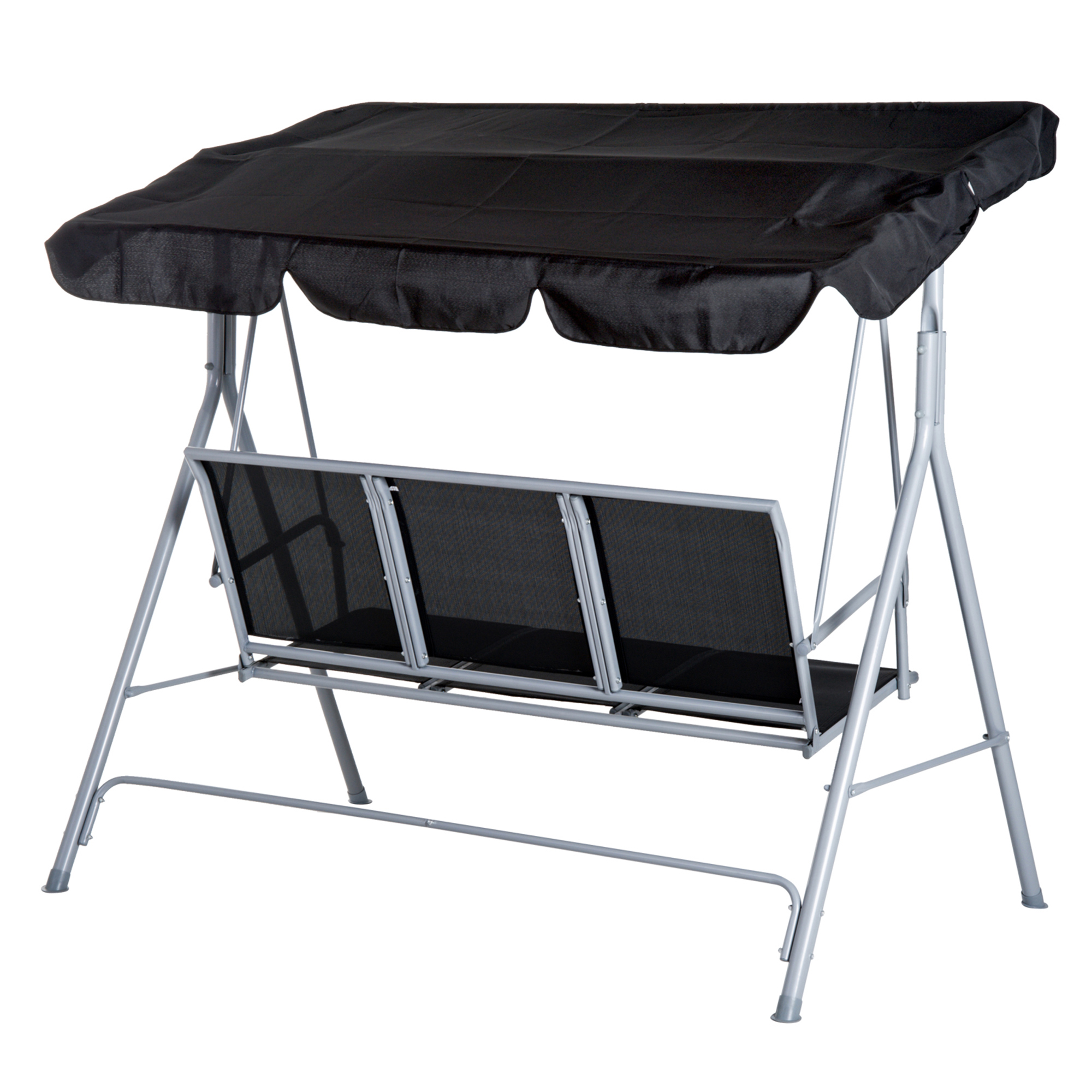 Hollywoodschaukel mit verstellbarem Sonnendach, 3-Sitzer Gartenschaukel mit Anti-Rutsch-Füßen, Schaukelbank belastbar bis 240 kg, Gartenliege für Garten, Terasse, 171x108x150cm, Schwarz