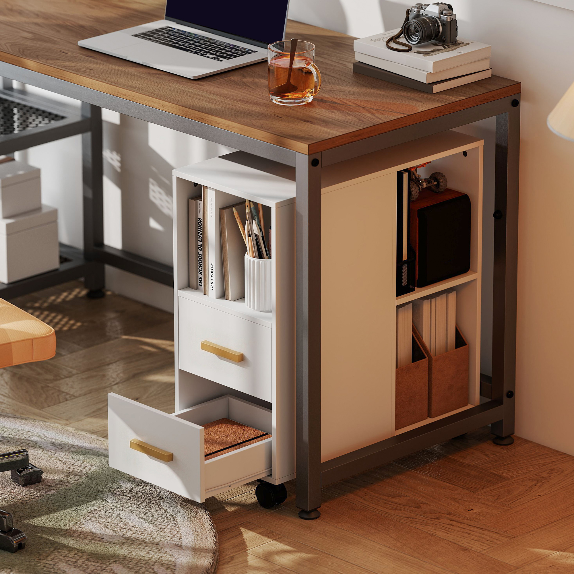 Druckerständer Druckertisch mit Verstellbar Ablage, Rollen für Fax Scanner 60 x 30 x 65 cm Weiß