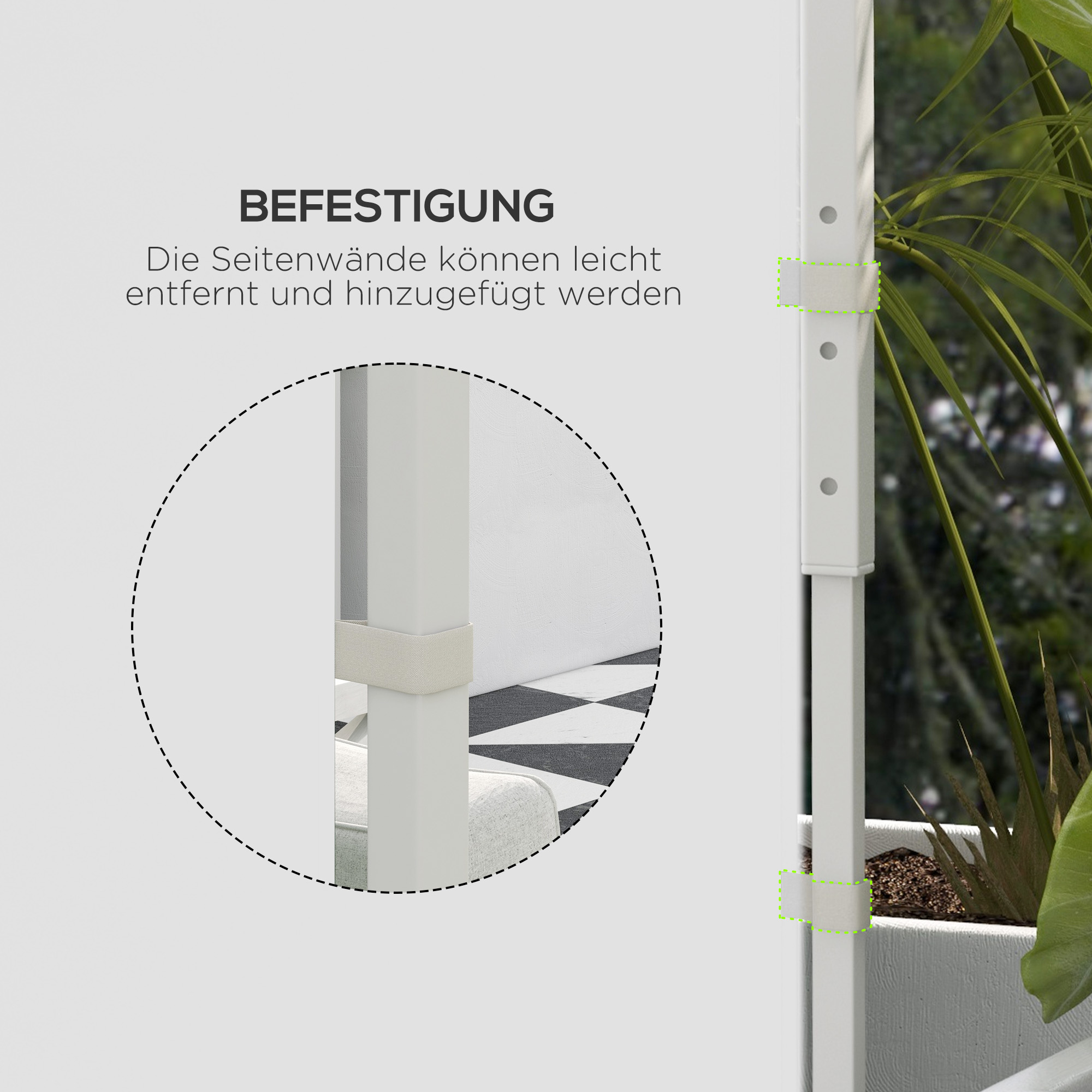 Pavillon-Vorhänge, 2er-Set, für 3x6m oder 3x3m Gartenpavillons, mit Fenstern und Türen, Weiß