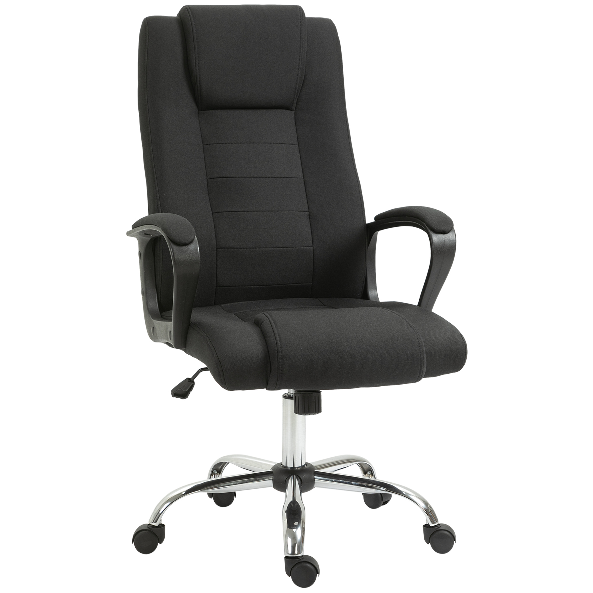 Bürostuhl Computerstuhl mit Wippenfunktion Kopfstütze ergonomischer Schreibtischstuhl drehbar höhenverstellbar Leinen-Touch Schwarz 62 x 76 x 110-119 cm