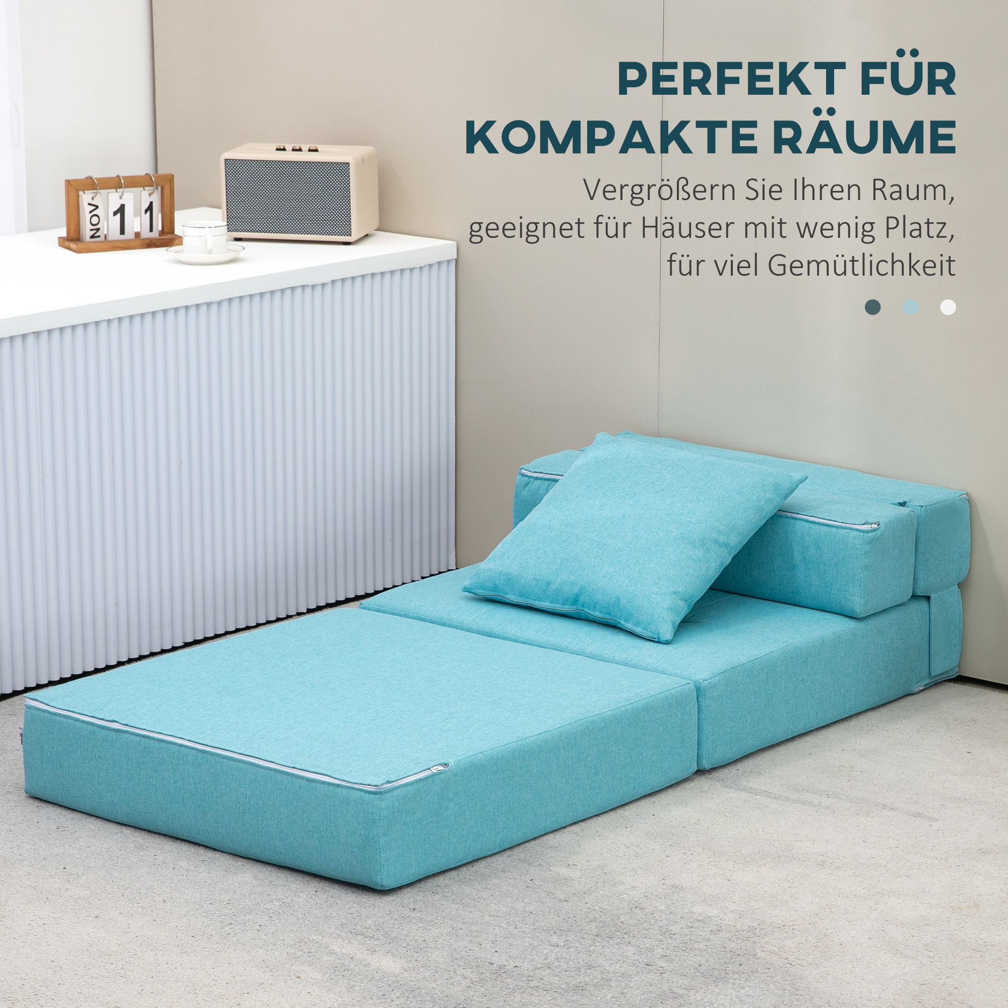 Schlafsessel Relaxsessel Gästebett, abnehmbarer Bezug, 70 cm x 70 cm x 61 cm, Hellblau