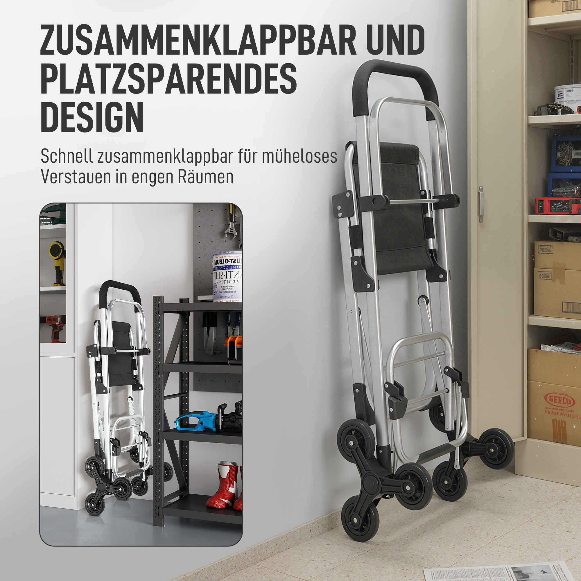 Einkaufstrolley, 40 L Oxford-Tasche, 3-Rad-Design, Aluminiumrahmen, Sitz, Grau