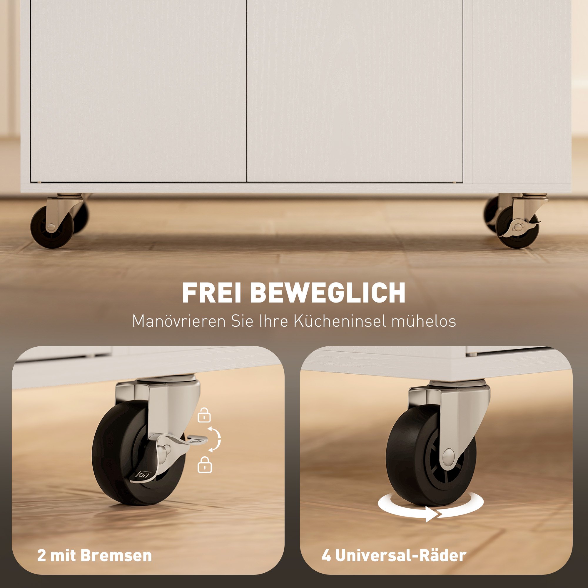 Küchenwagen mit Schublade, Schrankfach, Gewürzregal, Handtuchstange,  82 x 38 x 86,5 cm, Weiß/Eiche