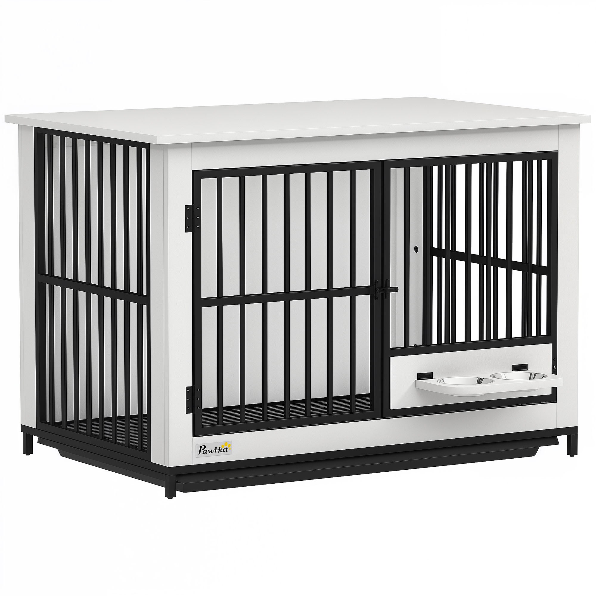 Große Hundebox, einfacher Zugang, verschließbar, drehbarer Schüsselhalter, für kleine und große Hunde, Weiß