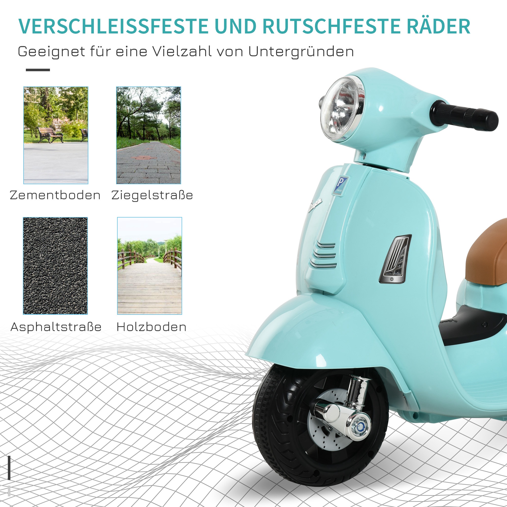 Elektro Kindermotorrad Vespa Elektromotorrad mit LED-Licht, Sound, Kinder Elektro Motorrad für Kinder von 18-36 Monate Grün