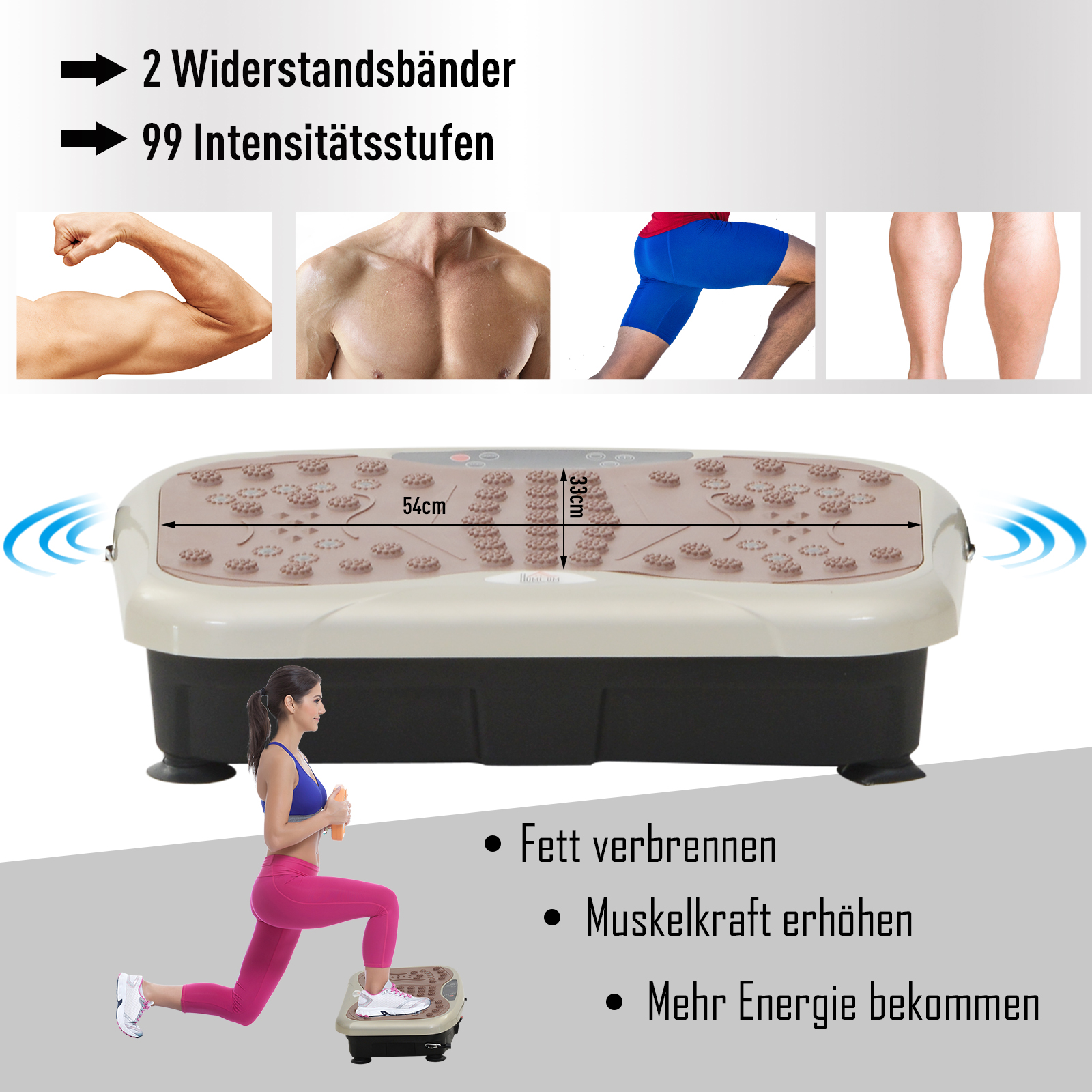 Vibrationsplatte Vibrationstrainer Vibrationsgerät Fitnesstrainer LED-Anzeige USB-Lautsprecher Trainingsbänder Fernbedienung