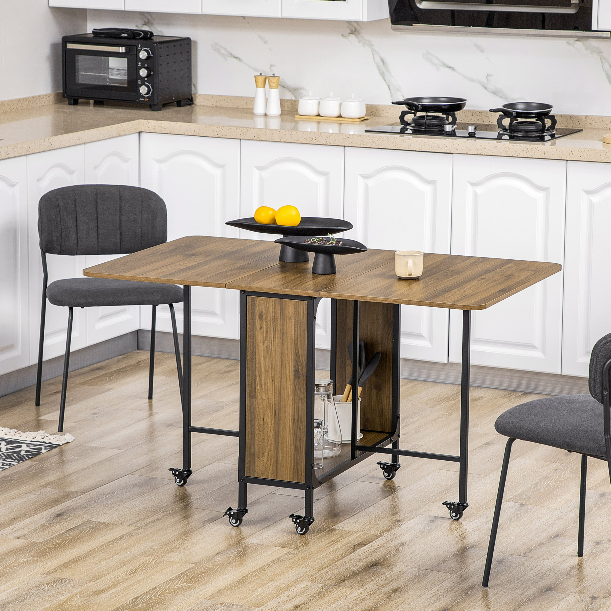 Mobiler Klapptisch Klapptisch, 2 klappbare Flächen, 130 cm x 80 cm x 74 cm, Braun