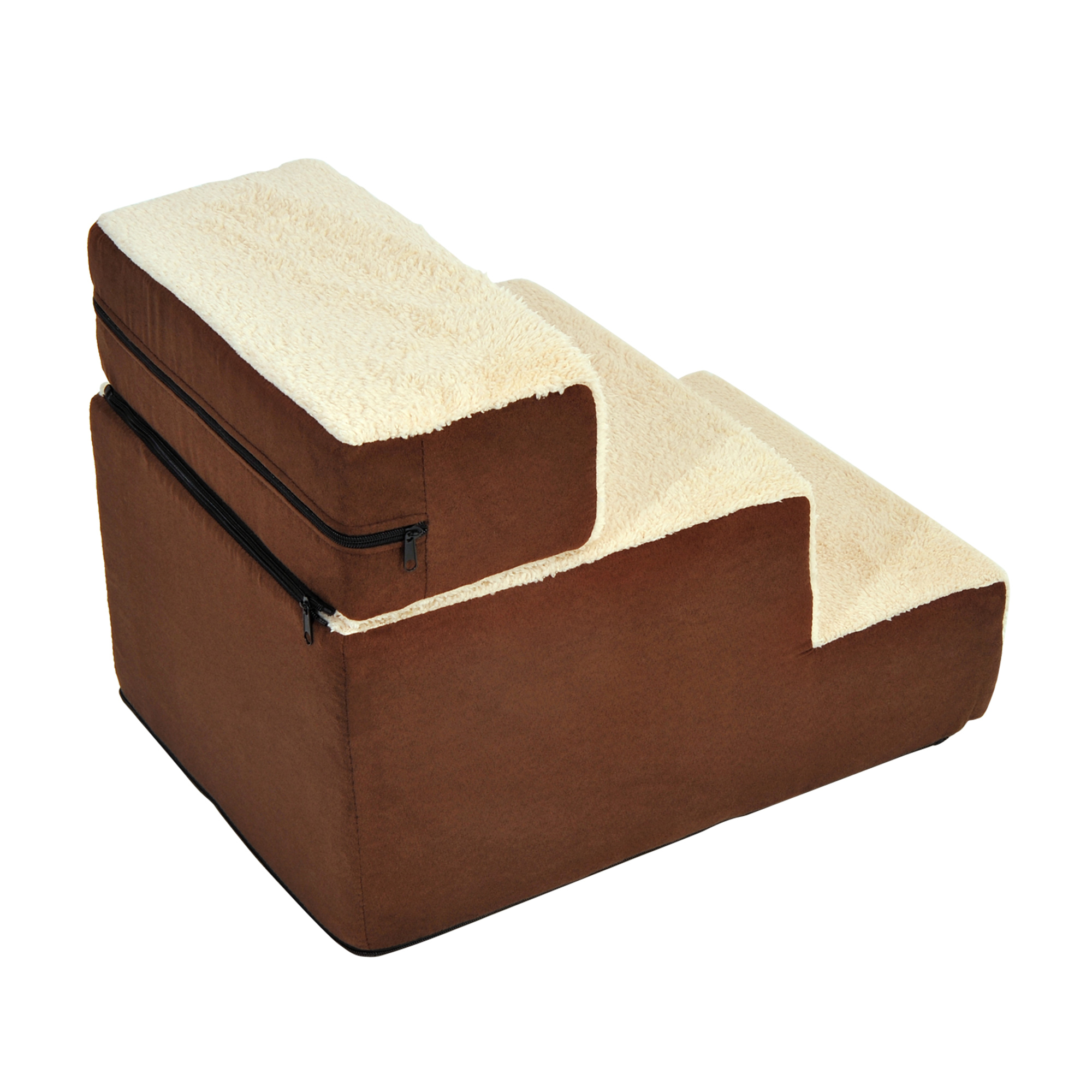 Haustiertreppe Hundetreppe Katzentreppe 3 Stufen für Katzen und Hunde Plüsch Beige 54 x 40 x 39cm