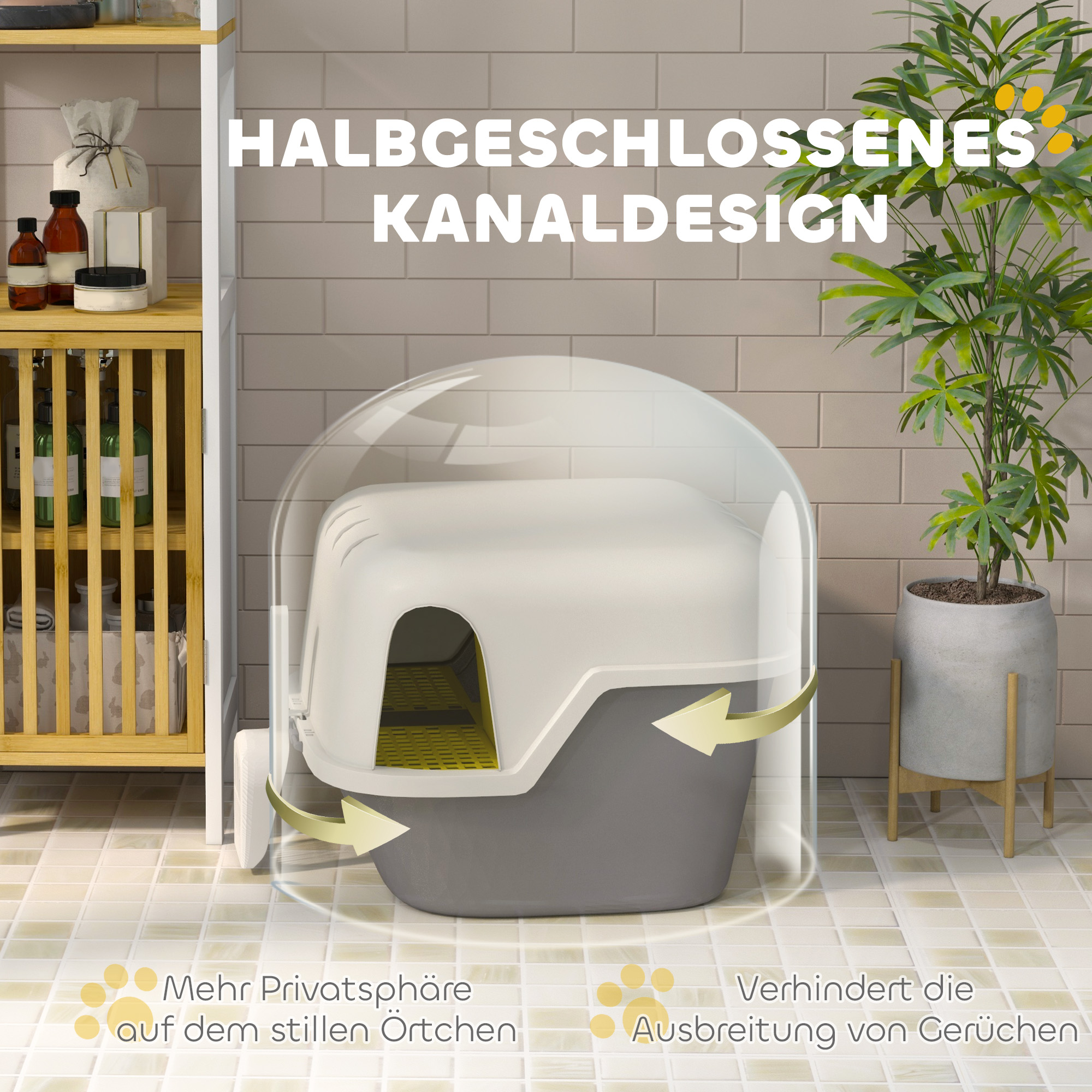 Katzentoilette, Katzenklo mit Deckel und Schaufel, leicht zu reinigen, verschließbar, Weiß