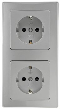DELPHI Set 2 Steckdosen + 2-fach Rahmen, 250V~/ 16A, Steckanschluss, silber