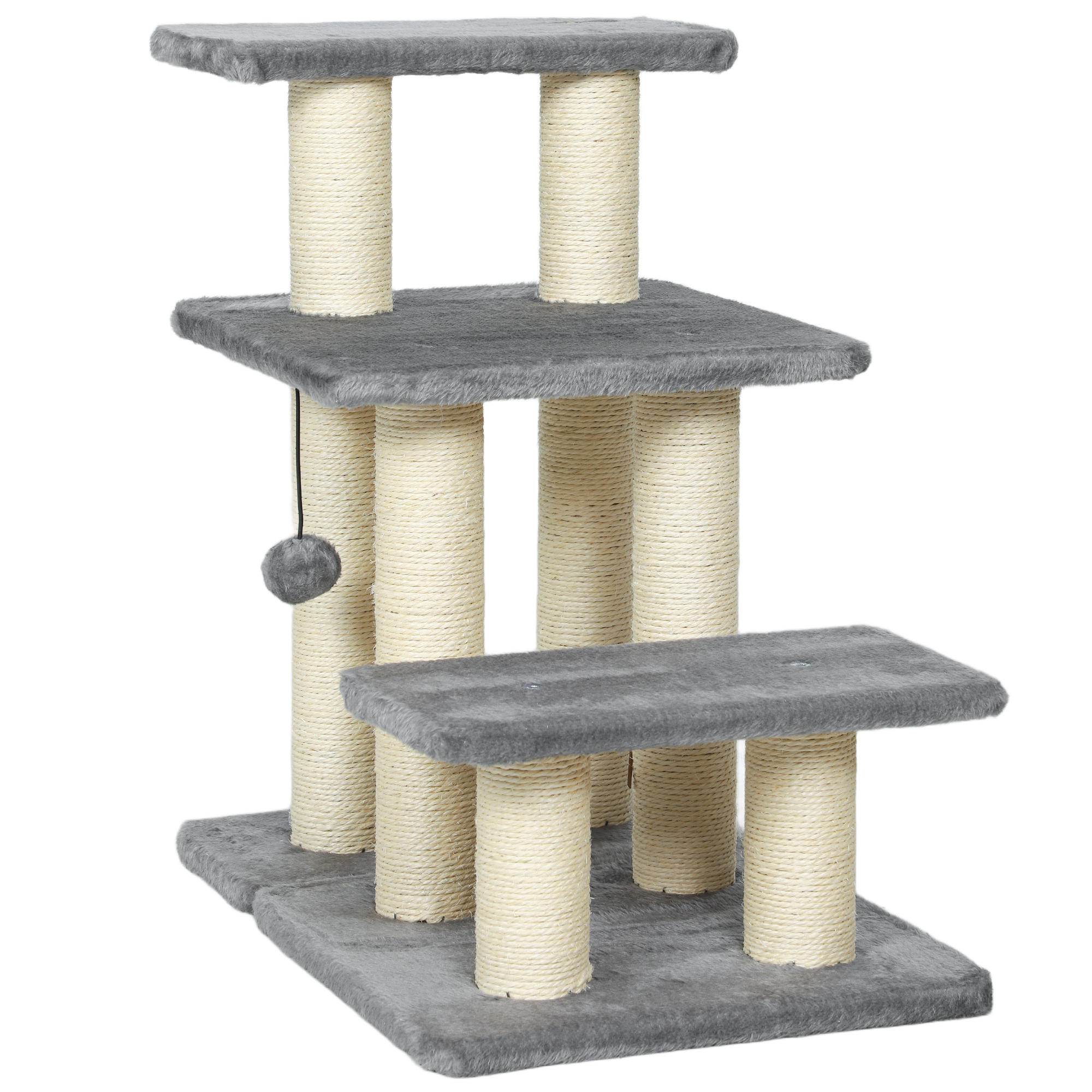 Hundetreppe 3 Stufen 54 cm Hoch Haustiertreppe für Kleine Hunde Katzentreppe mit Sisal Kratzbäumen, Spielball