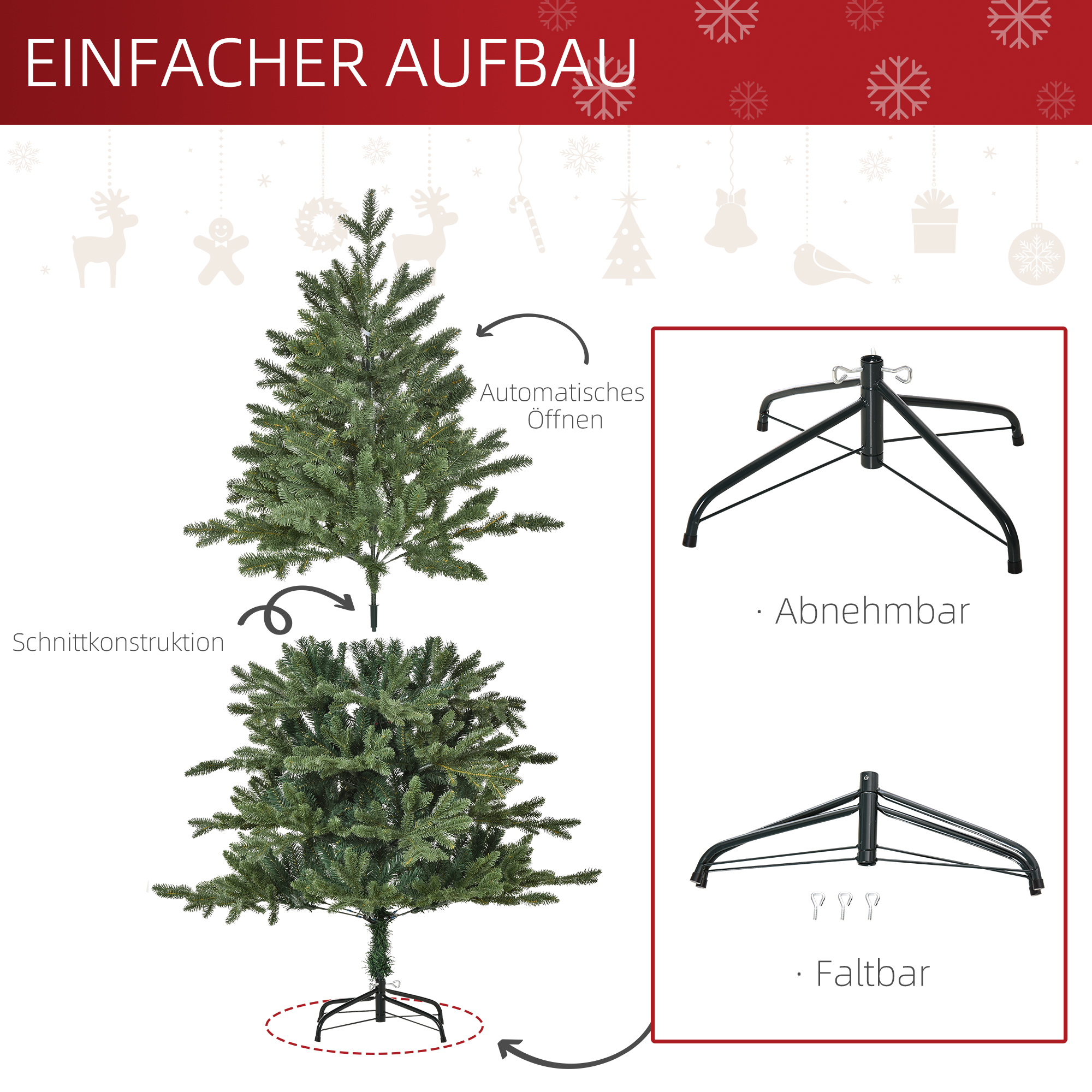 künstlicher Weihnachtsbaum 1,5 m Christbaum Tannenbaum PVC PE Metall Grün Ø105 x 150 cm