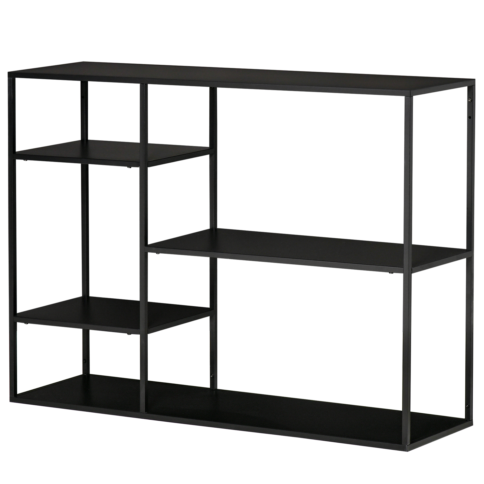Standregal Bücherregal mit 5 offenen Fächern, Aufbewahrungsregal mit Metallrahmen, Würfelregal für Küche, Wohnzimmer, Schwarz, 120 x 35 x 87,5 cm
