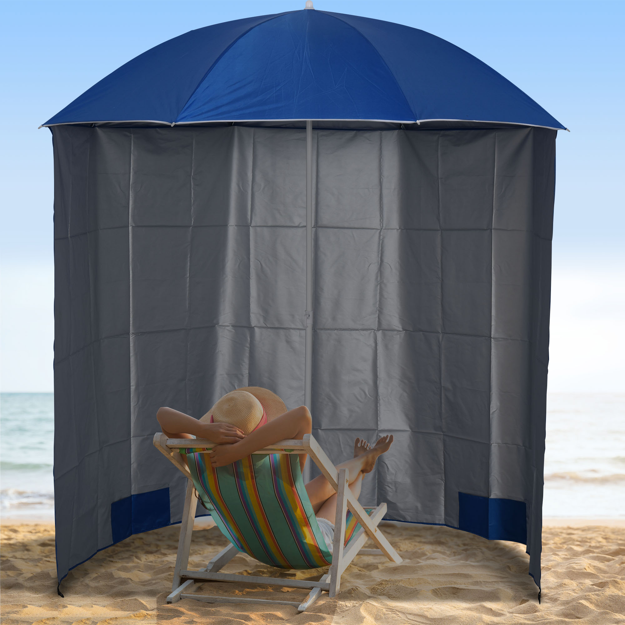 Sonnenschirm Strandschirm Sonnenschutz mit Seitenwand Strand Polyester Blau 2,2 x H2,2m