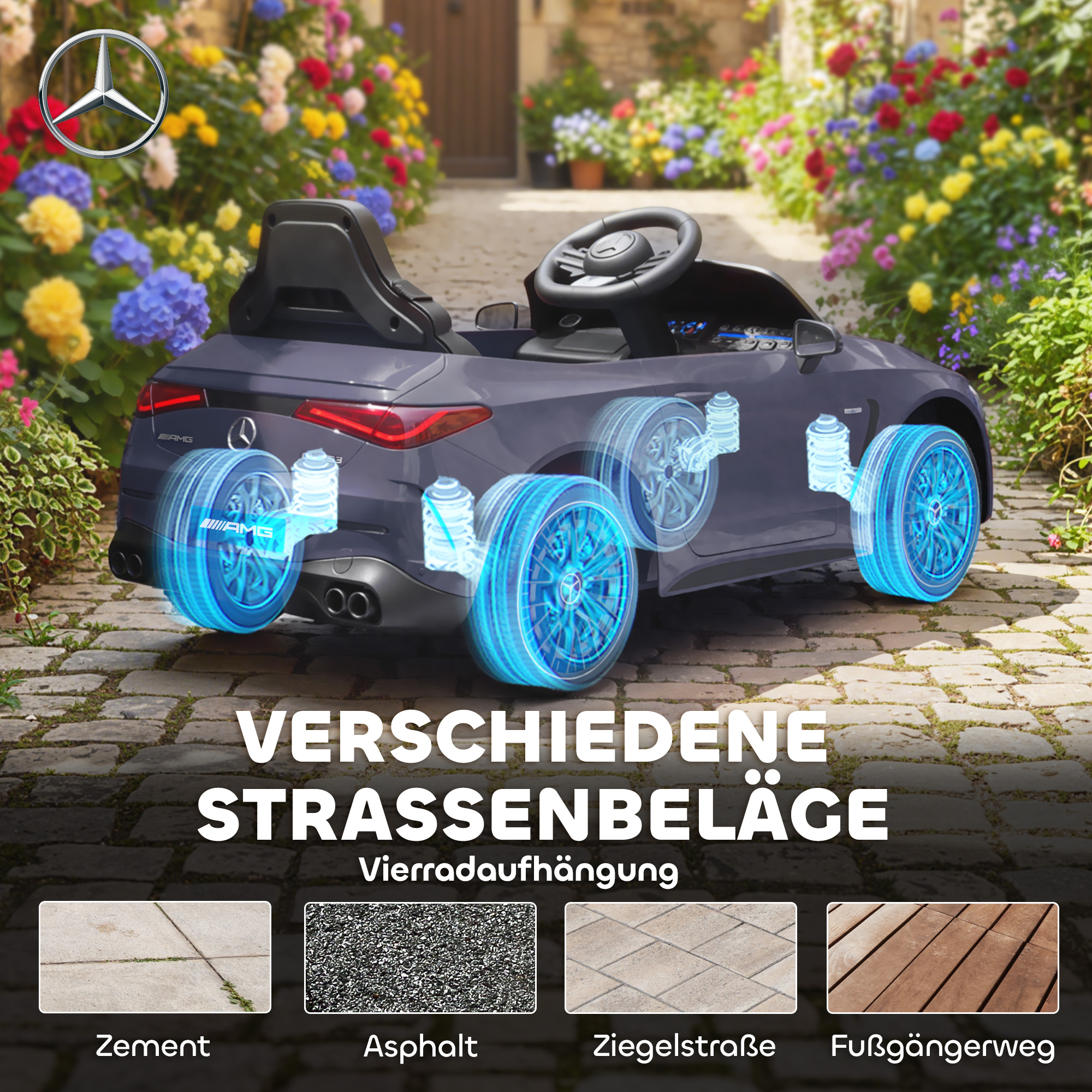 Kinder-Elektroauto, Mercedes-Design, 12V Motoren, Fernbedienung, LED-Lichter, Musik, für 3-6 Jahren Kinder, Grau