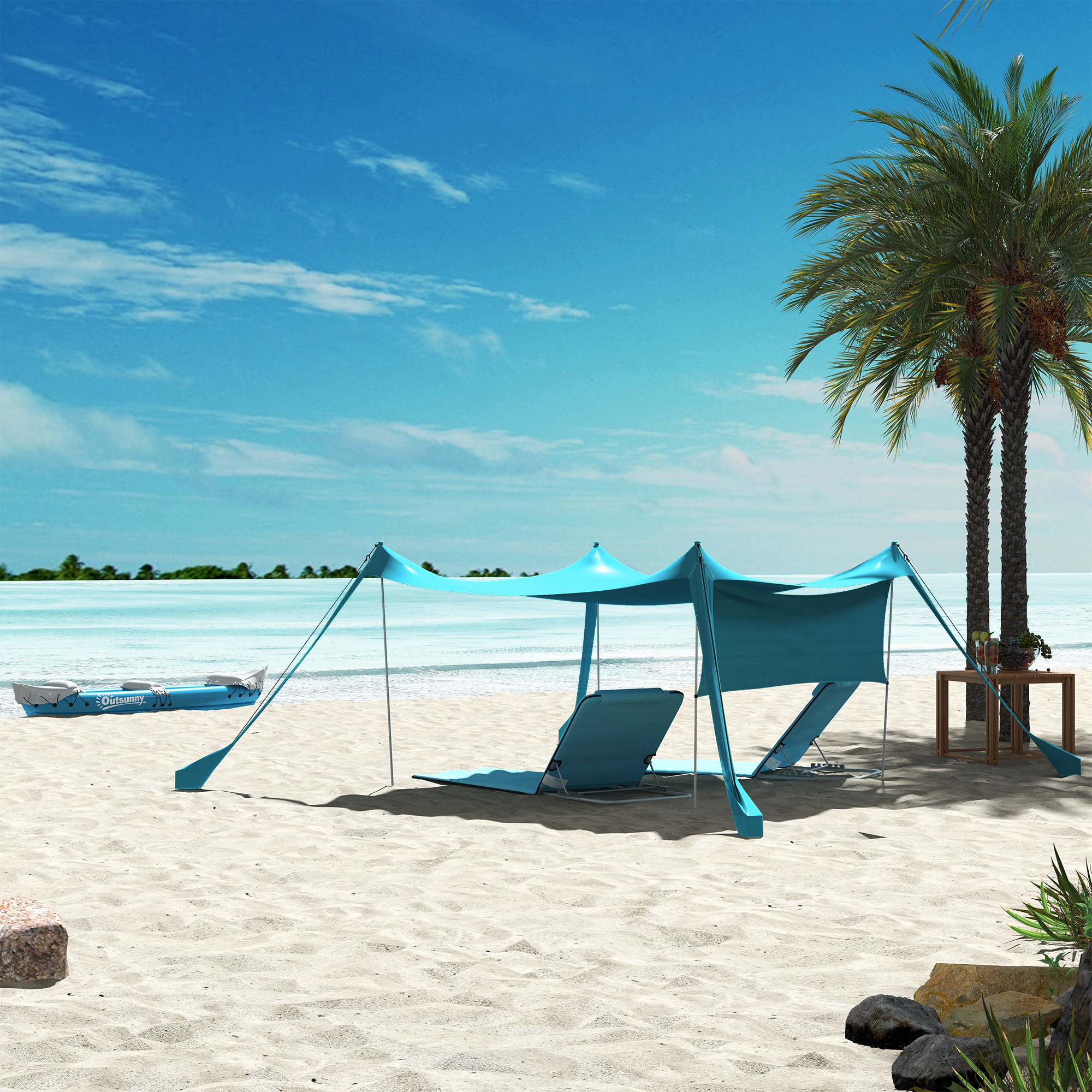 Sonnensegel, wasserdicht, anpassbar, leicht, faltbar, Stahlstützen, 3x3x2m, Himmelblau