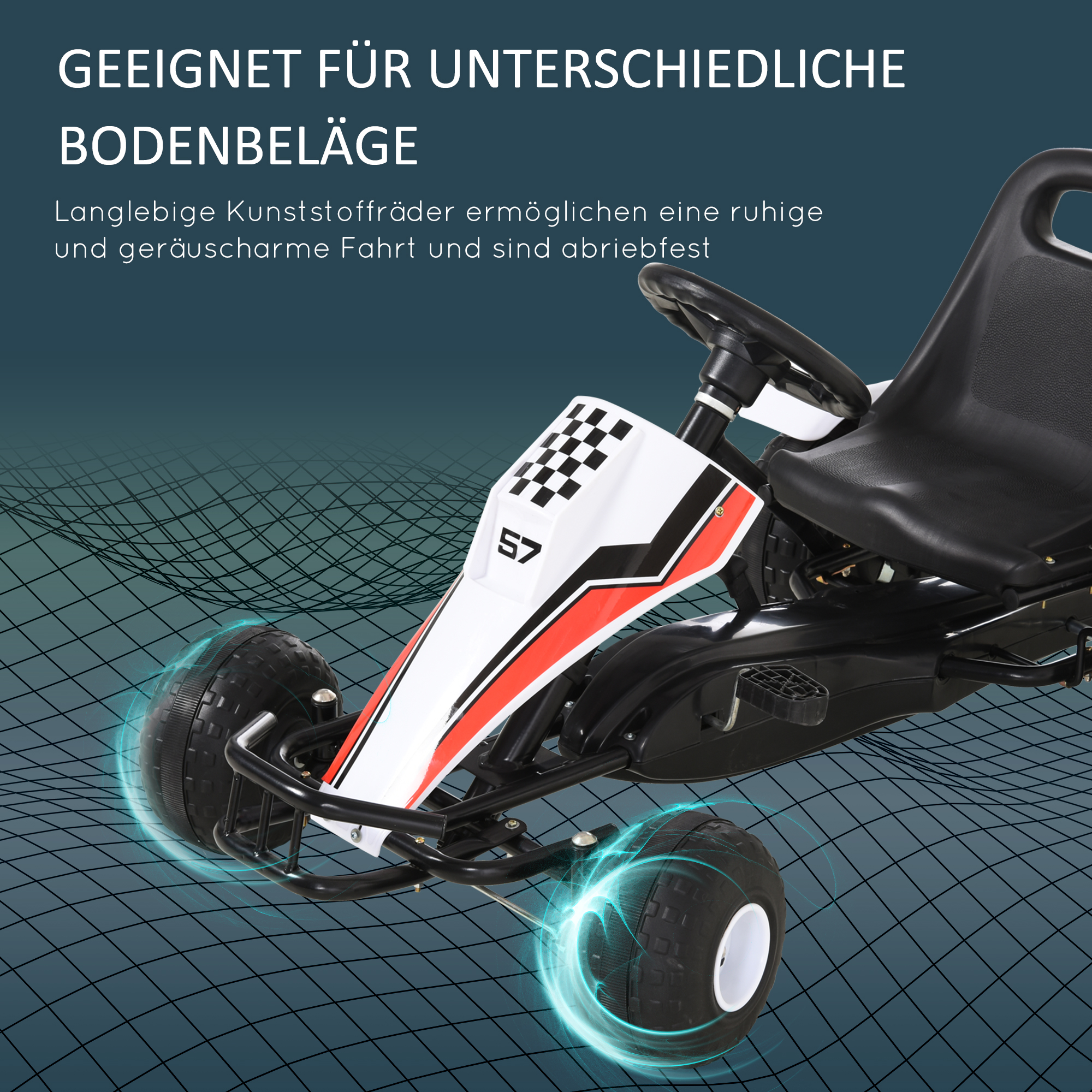 Go Kart Kinderfahrzeug Tretauto mit Pedal Bremsen Kinderspielzeug für 3-6 Jahre Stahl Weiß 104 x 66 x 57 cm