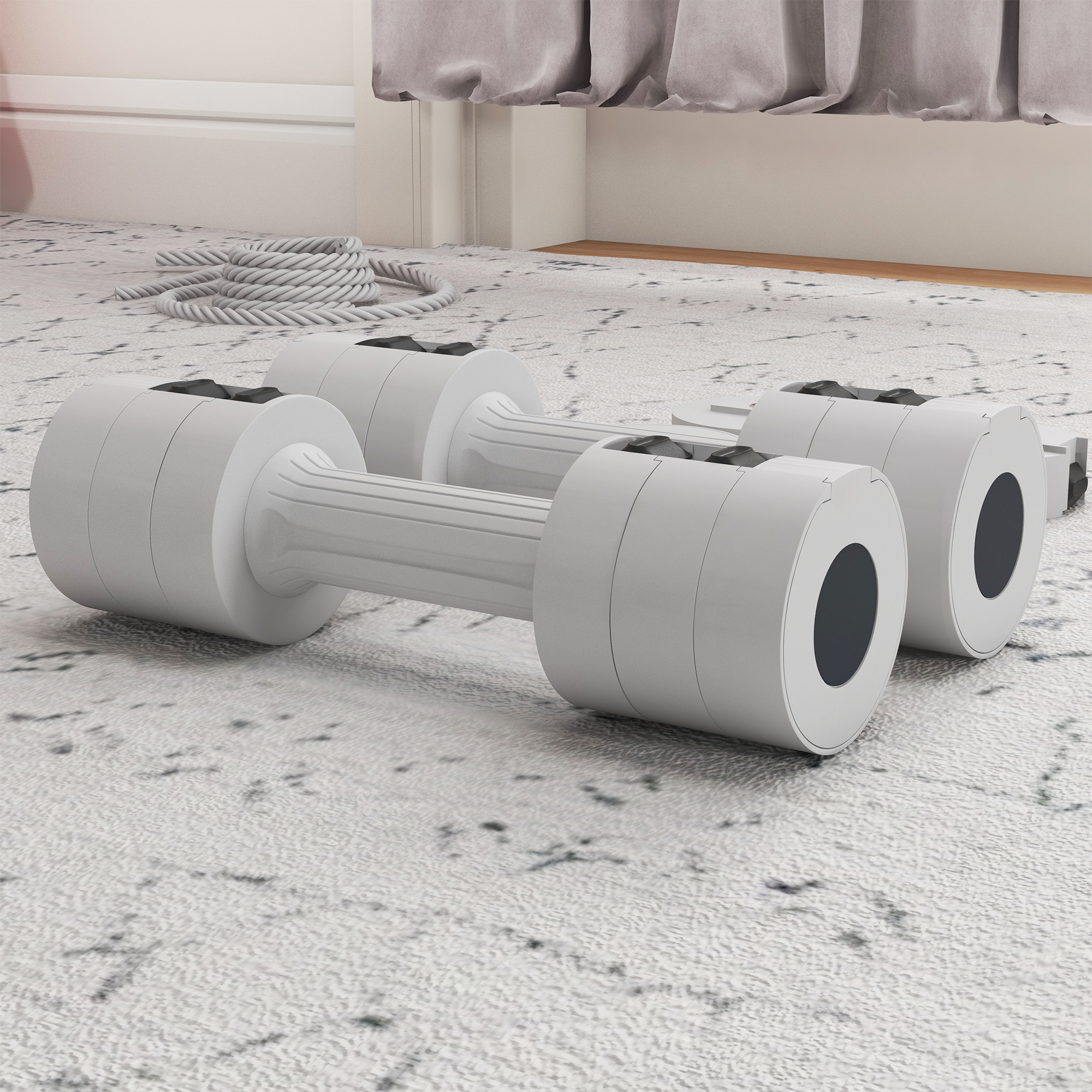 2 x 2,5 kg Kurzhanteln mit anpassbarem Gewicht, Kunststoffgehäuse, Weiß