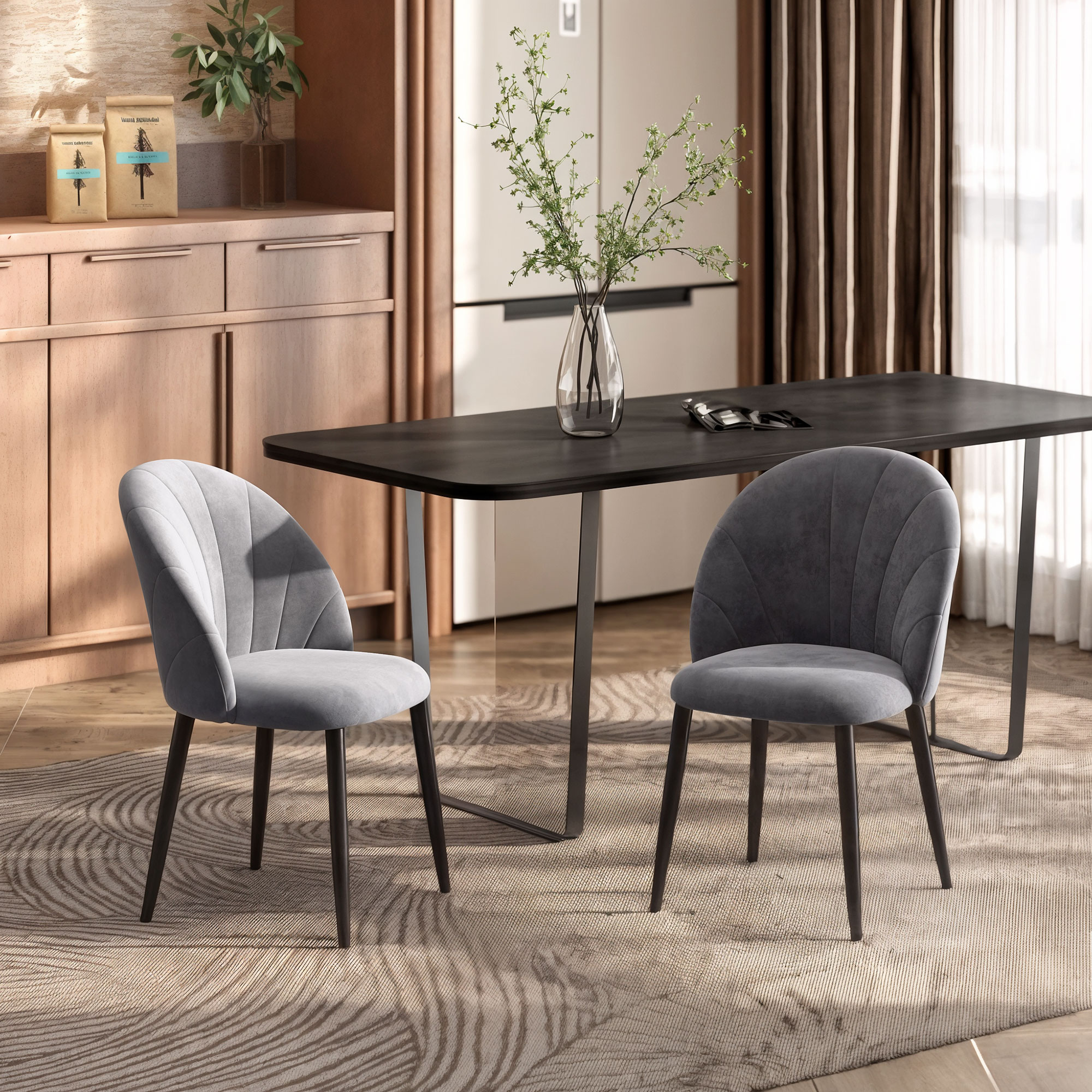 2er-Set Esszimmerstühle Akzentstühle Küchenstühle, Retrodesign, Samtoptik, 52 cm x 54 cm x 79 cm, Grau