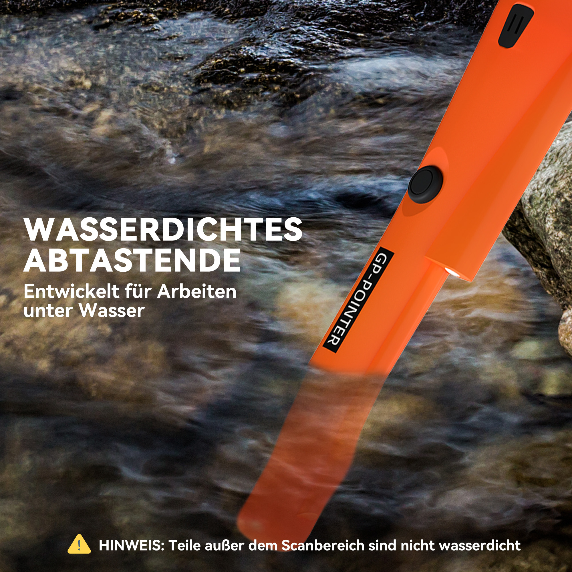 Metalldetektor für Erwachsene, Tragbar Ortungsgerät mit LED Indicator, Wasserdicht Schnurlos Metallsuchgerät Orange