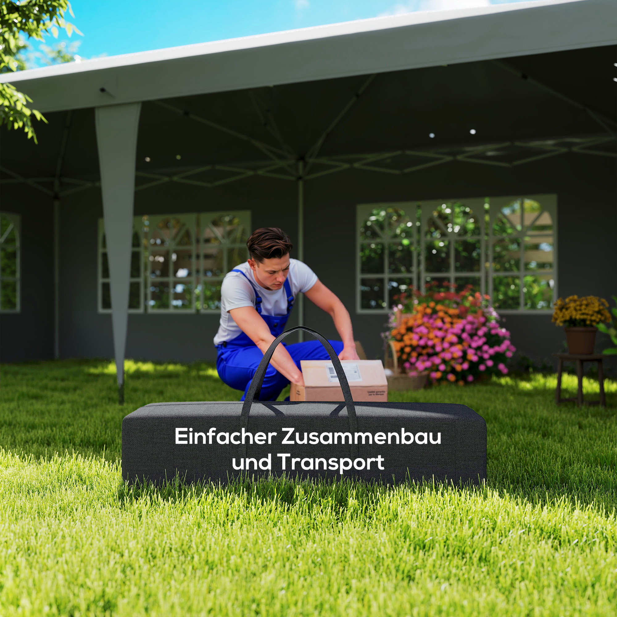 Pavillon ca. 3x6m Wasserdicht Pop-up Faltpavillon mit 4 Seitenwänden, Fenster UV-Schutz Tragetasche Grau