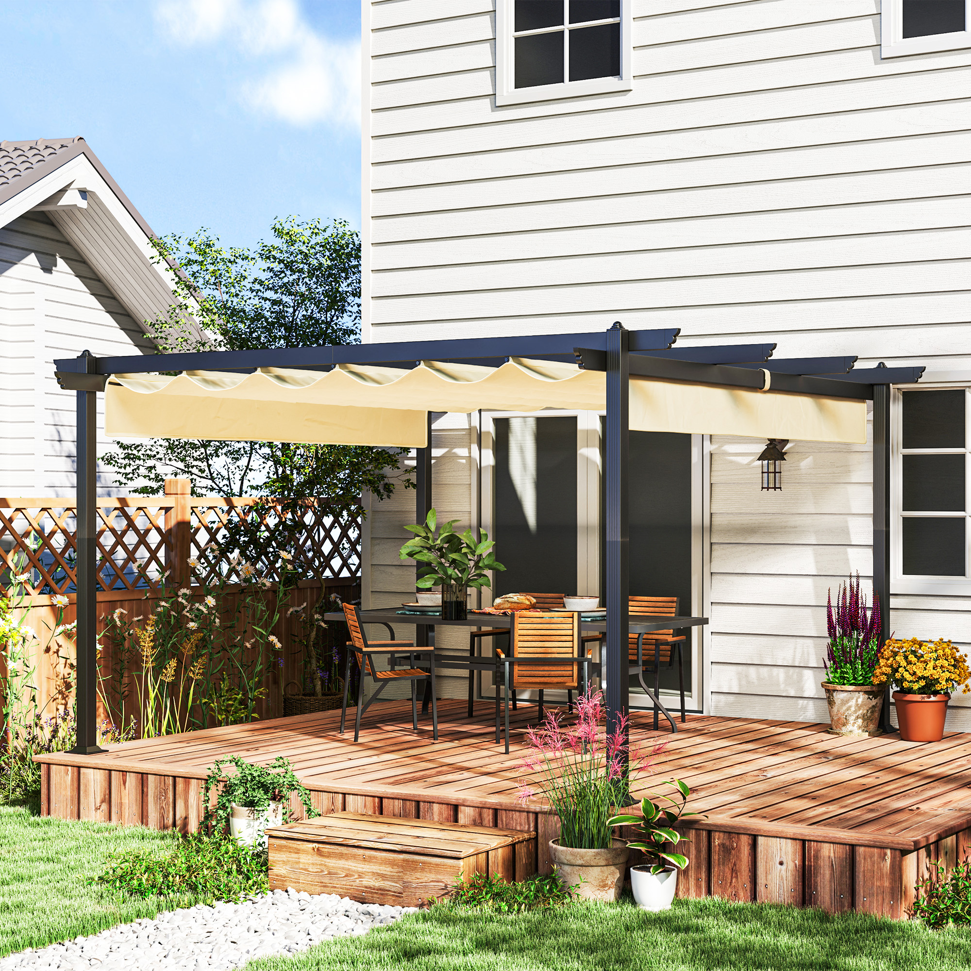 Verstellbare Garten-Pergola, Pavillon mit Aluminium-Rahmen, Outdoor-Baldachin, für Garten, Balkon, Terrasse, Beige
