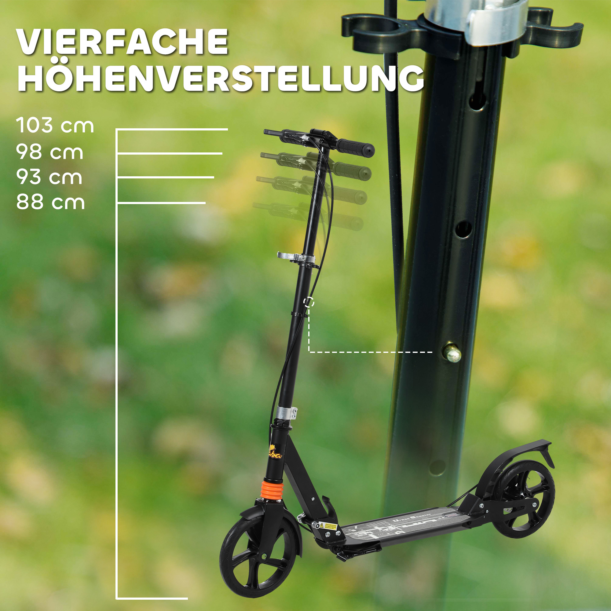 Roller Kinder Scooter mit verstellbaren Griffen klappbarer Kinderroller für Kinder 6-12 Jahre 94 x 36 x 88-103cm Schwarz