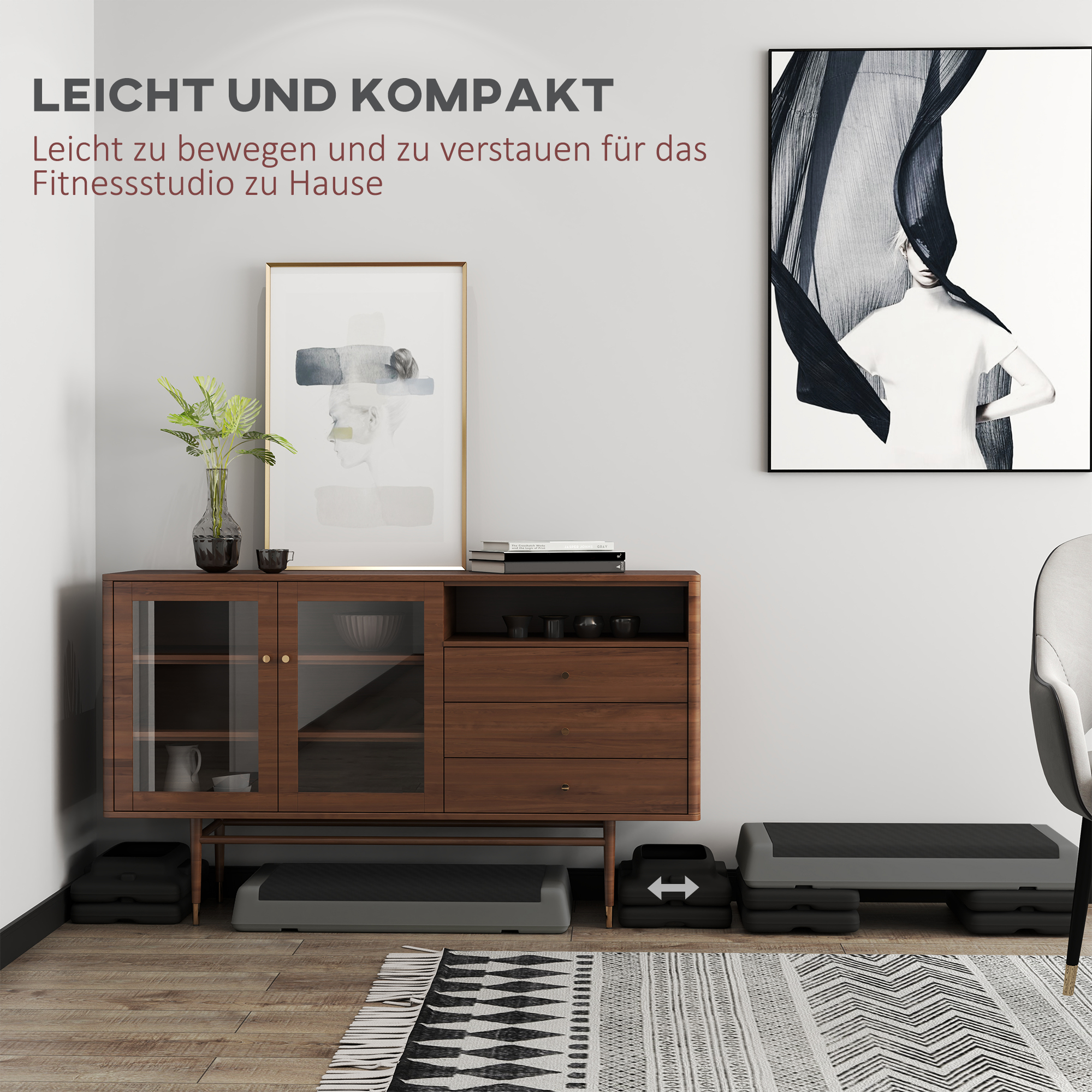 Höhenverstellbarer Fitness-Stepper, rutschfest, für Zuhause, das Fitnessstudio oder das Büro geeignet, Kunststoff, Grau